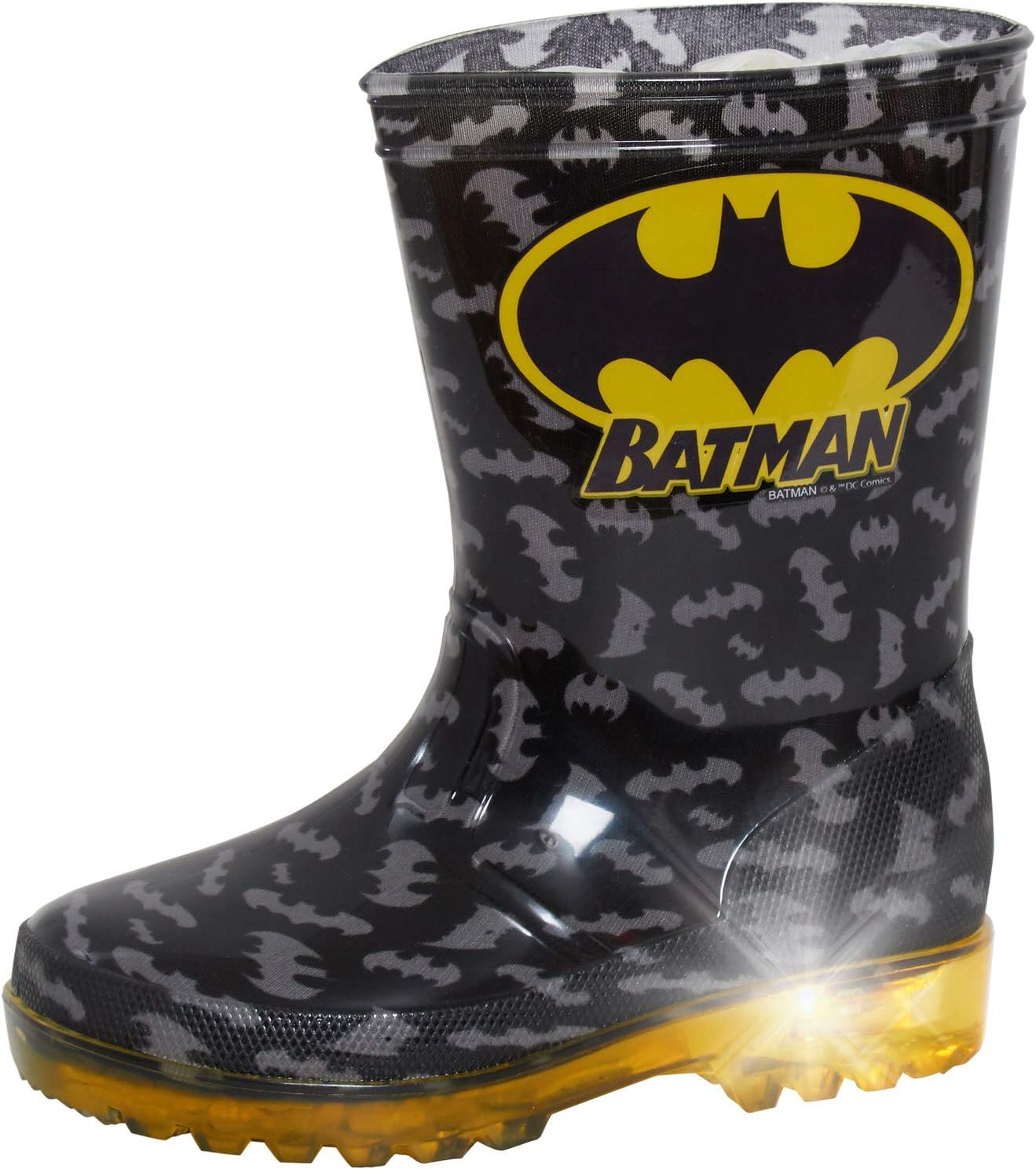 Boys Batman Light Up Wellington Boots Kids Rain Snow Shoes Wellies, Black, 10 UK Child