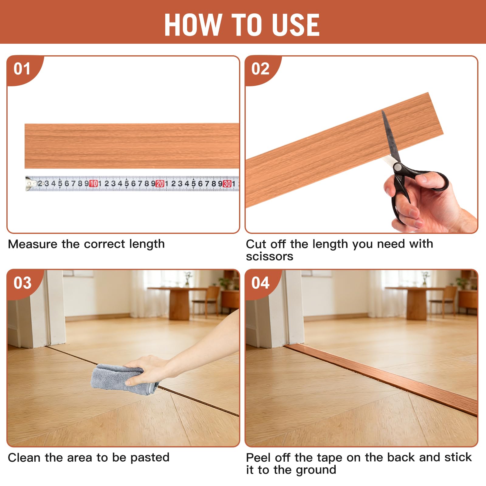 Profil przejściowy, profil T, samoprzylepna, profil przejściowy, samoprzylepna, listwa przejściowa do podłogi, progów drzwi, PCW, płaska osłona szczelin do progów drzwi (żółty dąb, 5 cm x 3 m)