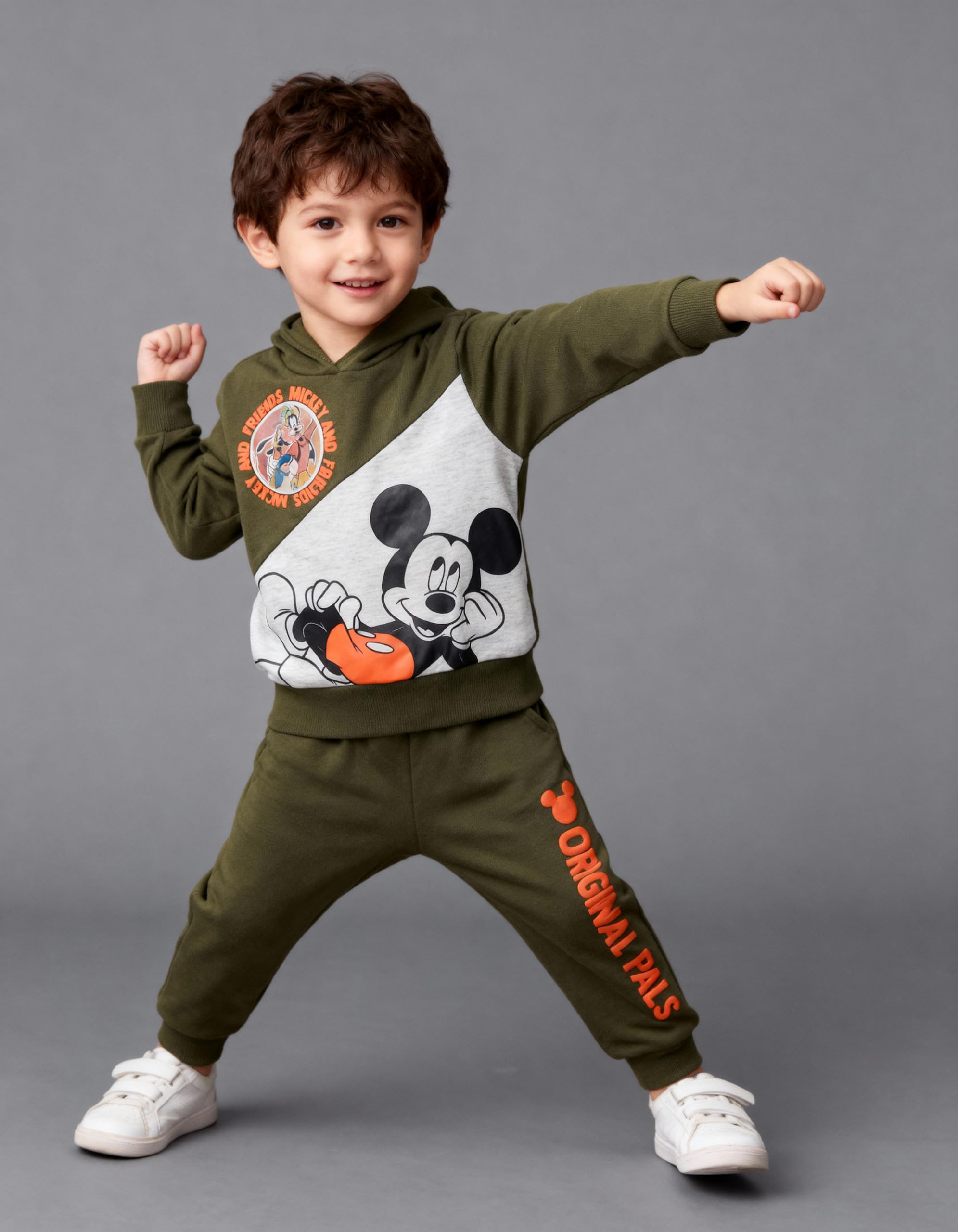 Disney Mickey Mouse Boys Hoodie and Jogger Pants Set with Lenticular Patch, 2-Piece Fleece Outfit (Green, 2T)