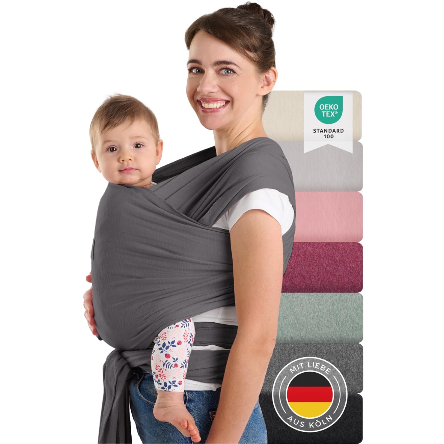 Laleni Babytragetuch für Neugeborene - 100% weiche Bio-Baumwolle, Tragetuch Baby elastisch bis 15kg