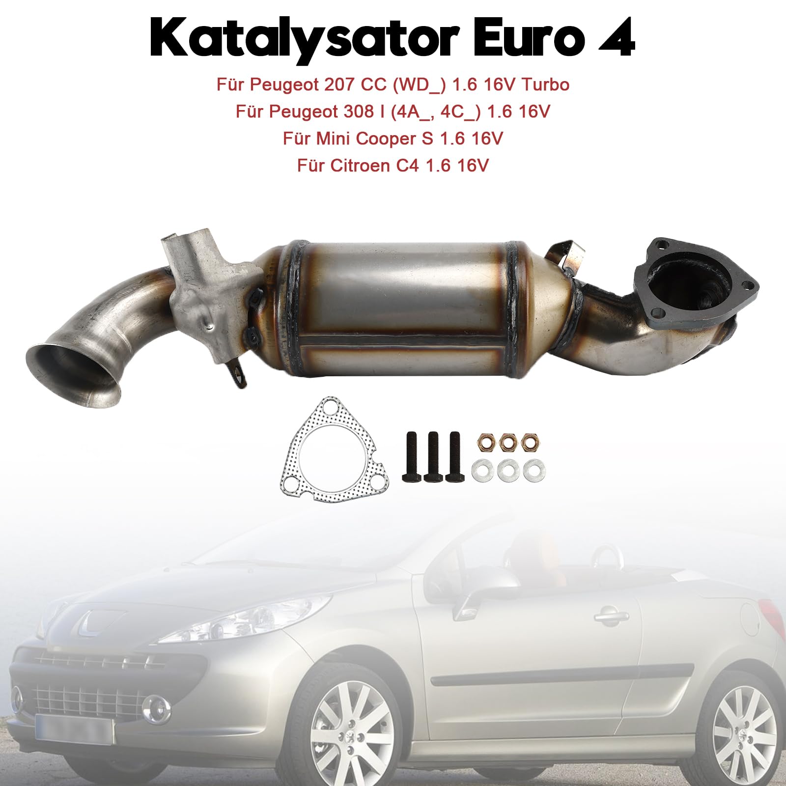 Topteng Catalytic Converter Apto para Peugeot 207 CC (WD_) 1.6 16V Turbo, 308 I (4A_, 4C_) 1.6 16V, Apto para Mini Cooper S 1.6 16V, Apto para Citroen C4 1.6 16V
