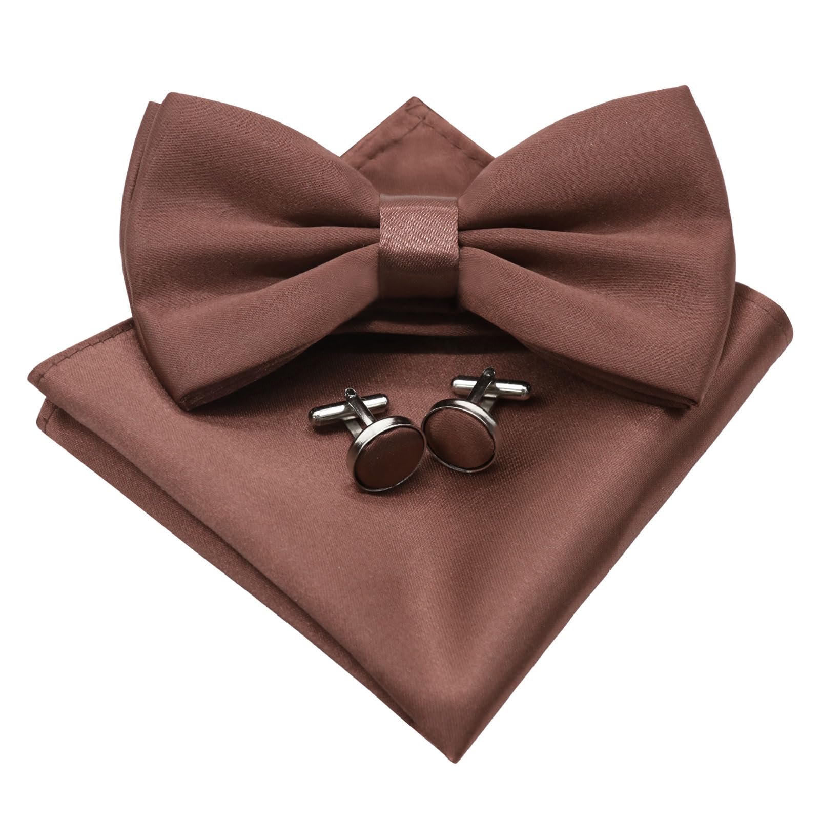 Luckyvestir Black Bow Ties for Men Solid Color Bow Tie Pre-tied Adjustable Bowties and Pocket Square Cufflink Set