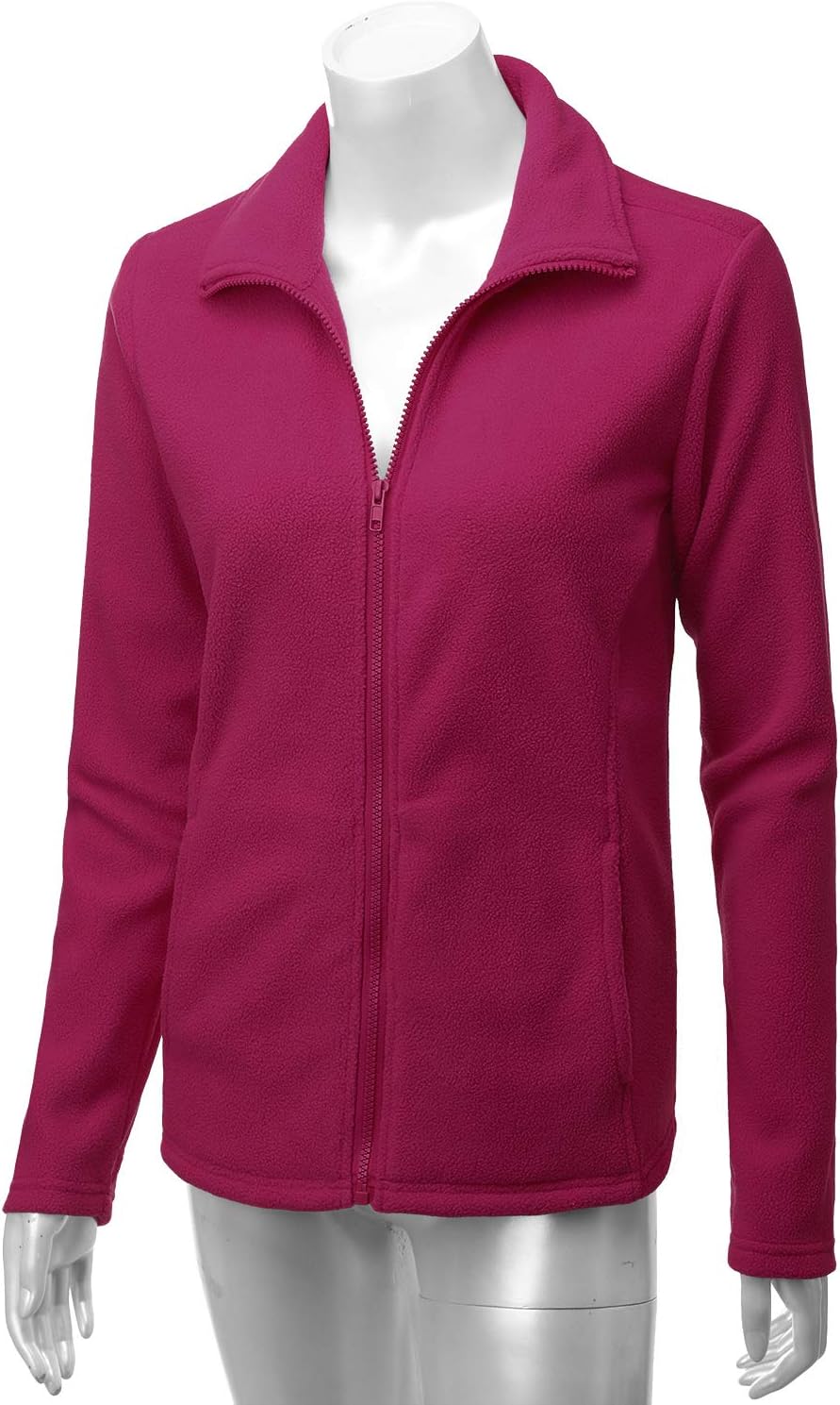 DOUBLJU Soft Polar Fleece Jacket Full Zip Long Sleeve with Side Pocket Casual Basic Lightweight Coat for Women with Plus Size Medium Cwoja151_magenta