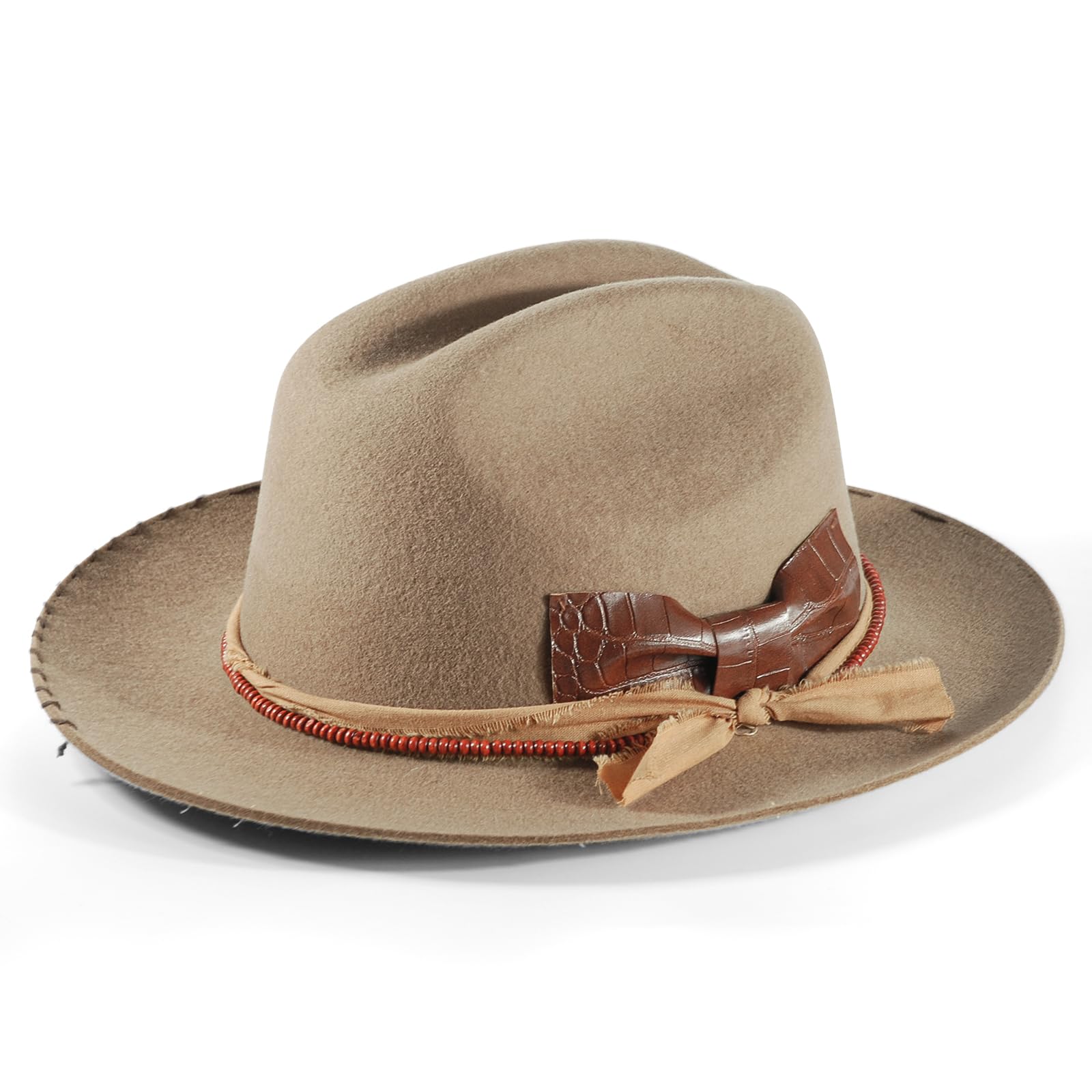 Open Road Hat Fedora Hat Pure Wool Felt Hat Vintage Rancher Hat Airway Vented Panama Hats for Men Women