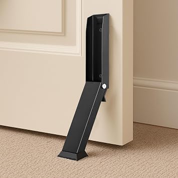 HOMOTEK Kickdown Door Stopper for Bottom of Door, Foldable Door Stop with Self Adhesive, Heavy Duty No Drilling Portable Door Stoppers, Black 1 Pack