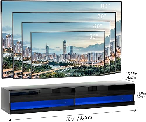 Miniatura 2 de Vinctik 6&Fox Soporte flotante de TV de 70 pulgadas para TV de 7580 pulgadas, moderno soporte de TV LED para sala de estar, soporte de TV flotante