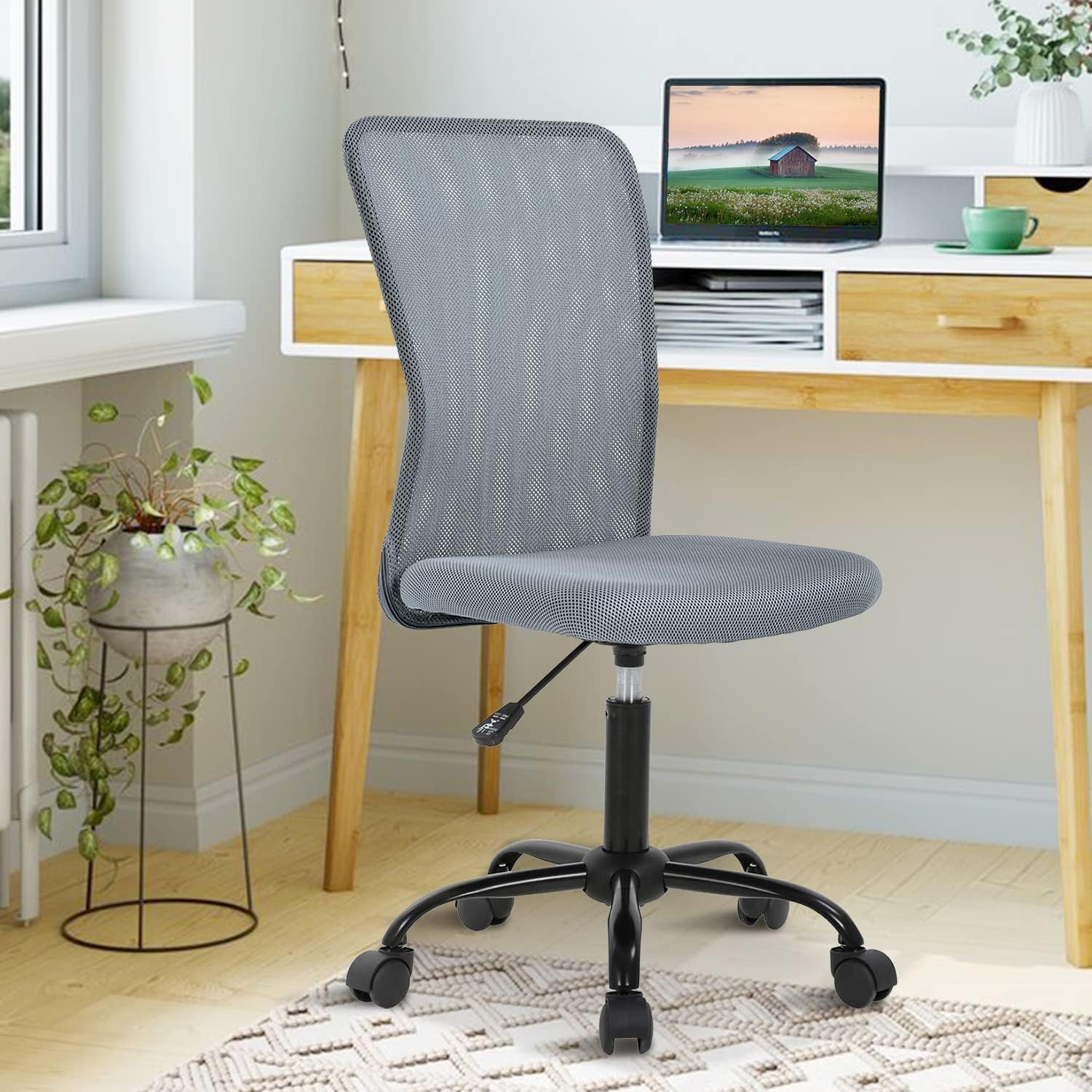 Ergonomic Chairs, Cute Adjustable Armless Office Desk Chair w/Mesh Back & Soft Thick Seat, Comfy Swivel Rolling Cheap Executive Small Computer Task Chair Sillas para Escritorio for Adult Women
