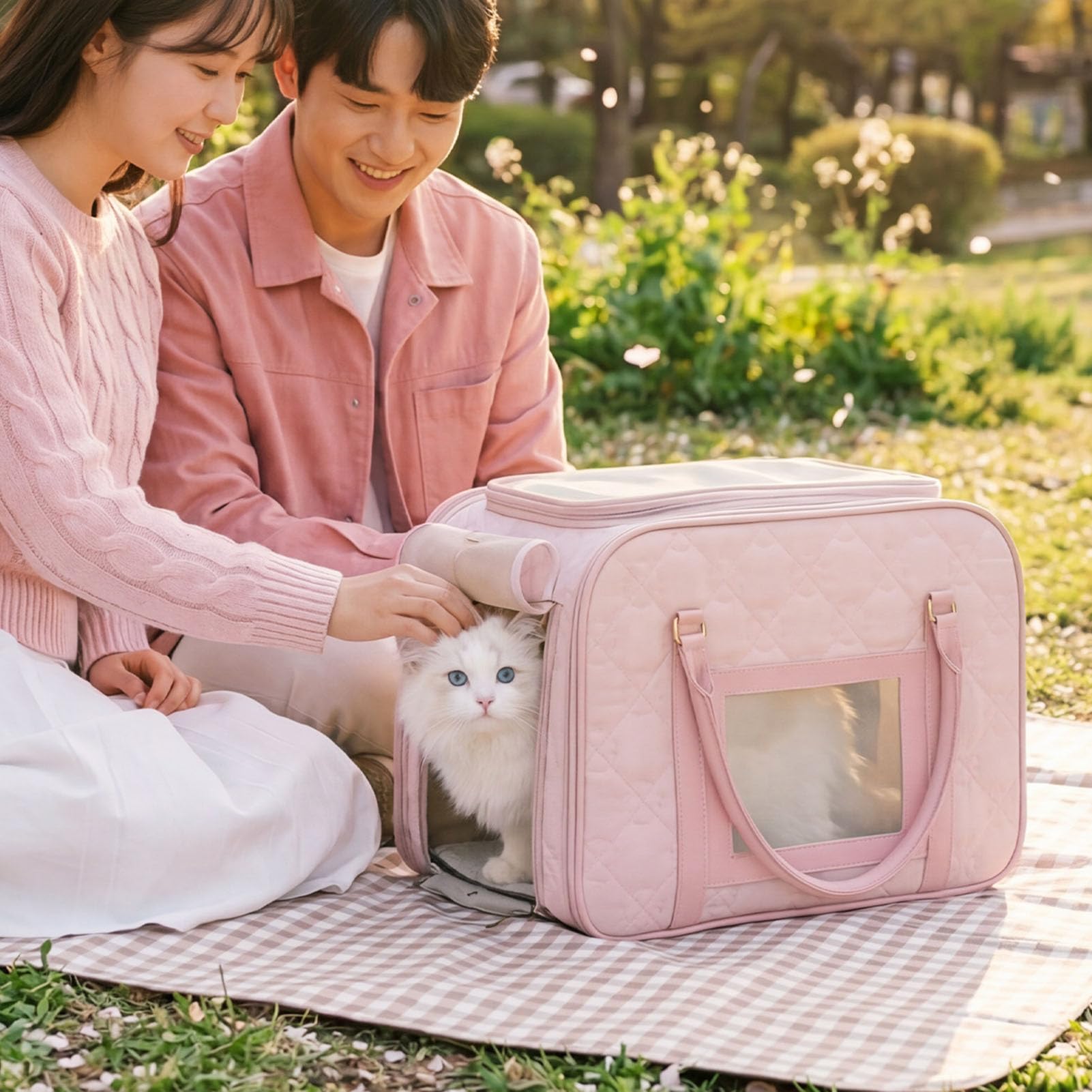 Transportín Blando para Gatos, Bolsa De Viaje Plegable Y Ventilada De Malla Expandible para Mascotas con Correa (para Gatos de Menos de 10 kg o Perros de Menos de)