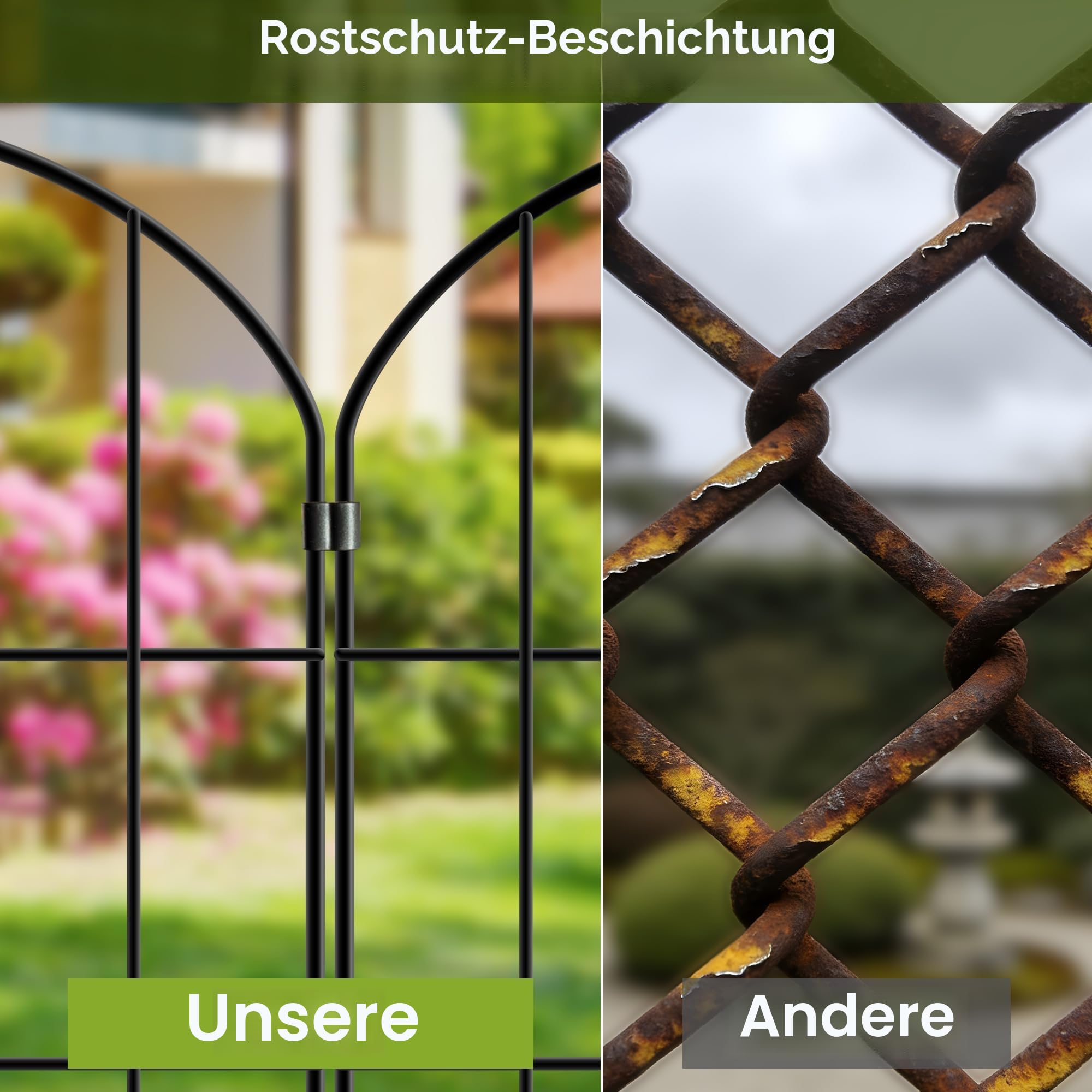 Thealyn Dekorativer Gartenzaun aus Metall (Gesamtlänge 3,3m, 10 Elemente 61cm H x 33cm B), Steckzaun ohne Graben, Wetterfester Grenzzaun für Außenbereich, Beeteinfassung, Rasenkante & Wegbegrenzung