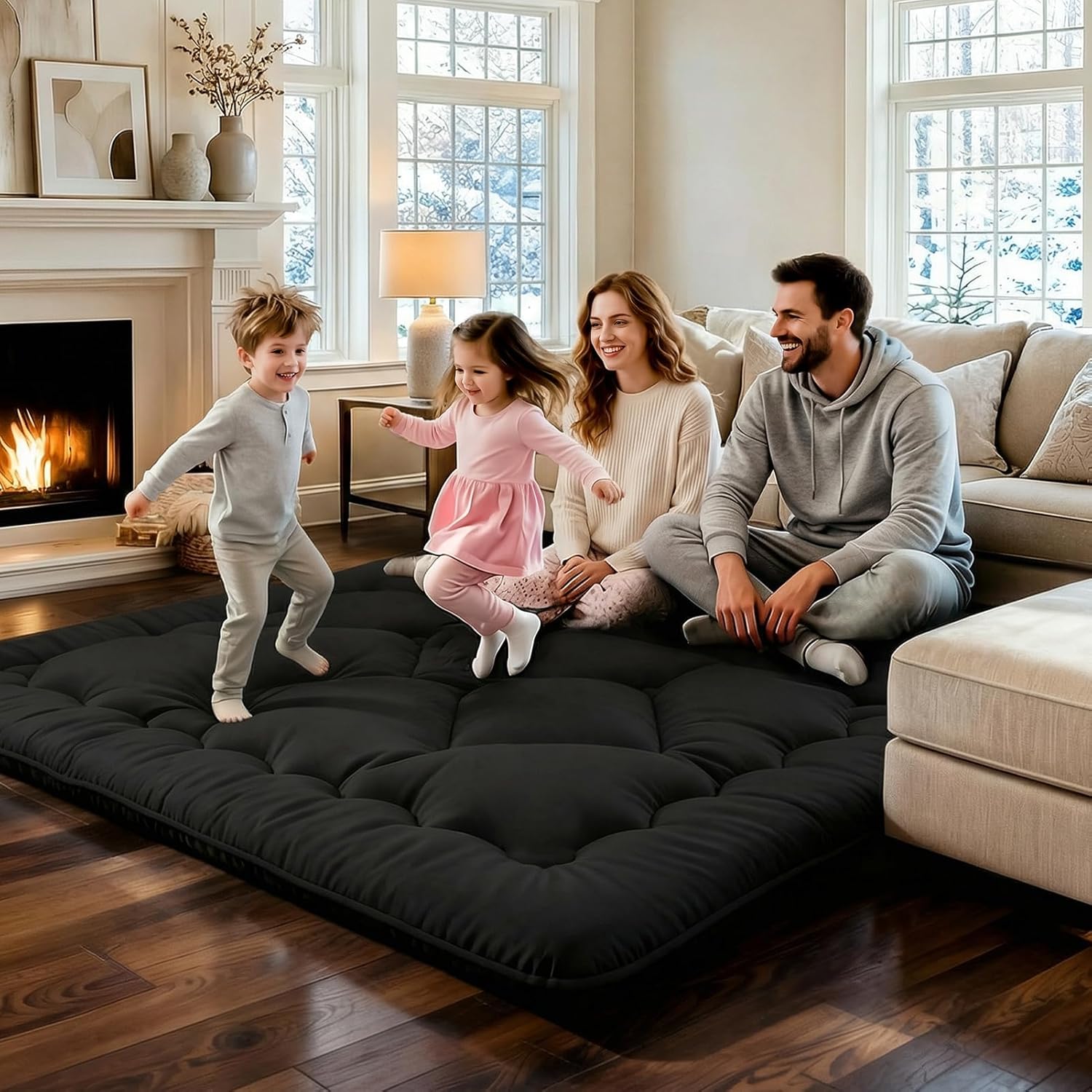4" Thick Japanese Futon Mattress - Space Saving Foldable Floor Mat for Guests, Dorms & Kids Rooms, Portable Tatami Mat with Firm Support & Carry Strap Twin