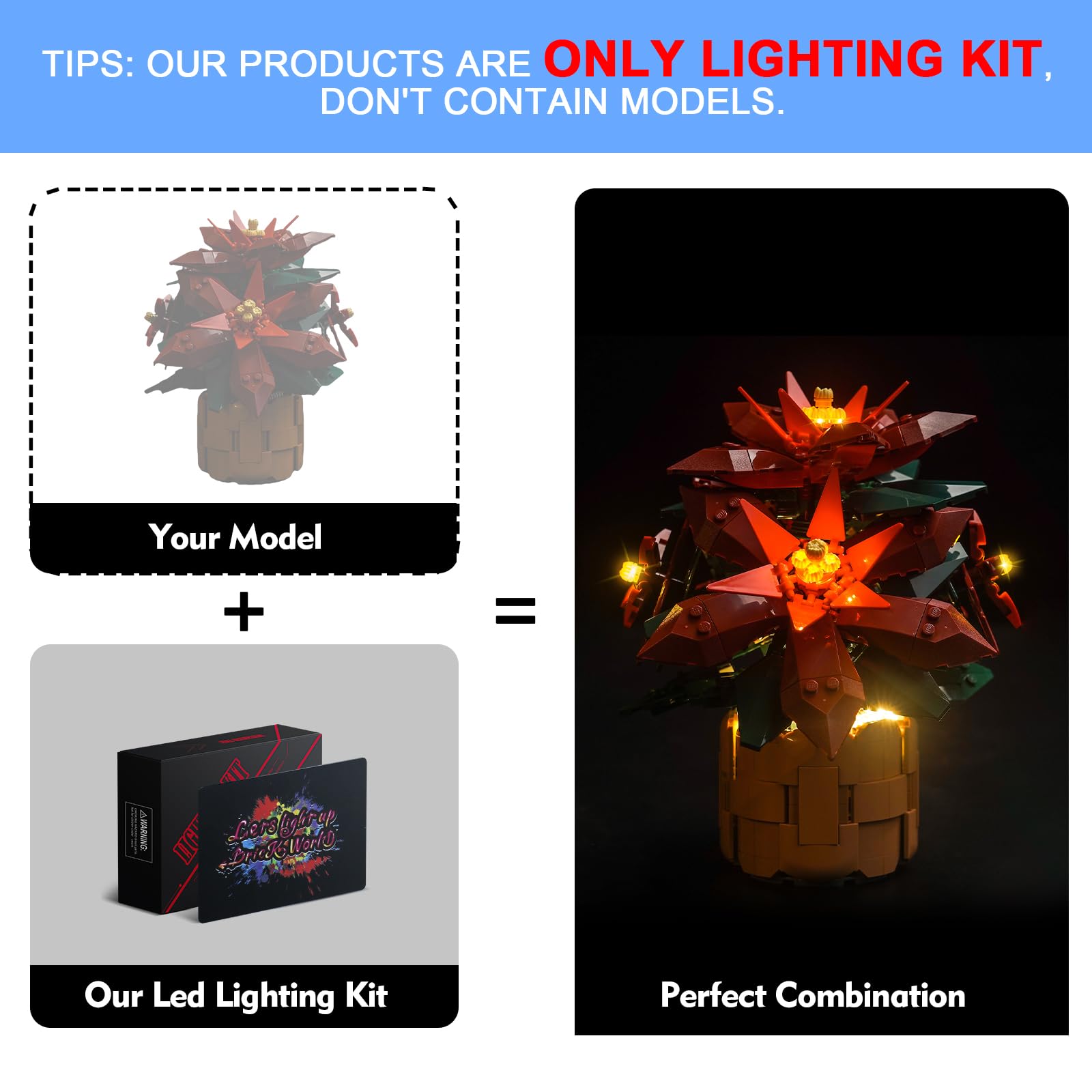 LocoLee Led Light Set Compatible with Lego Poinsettia Led Decoration Lighting Kit Compatible with Lego Icons 10370 Building Blocks Model,Only Lights Set,No Model - Image 3
