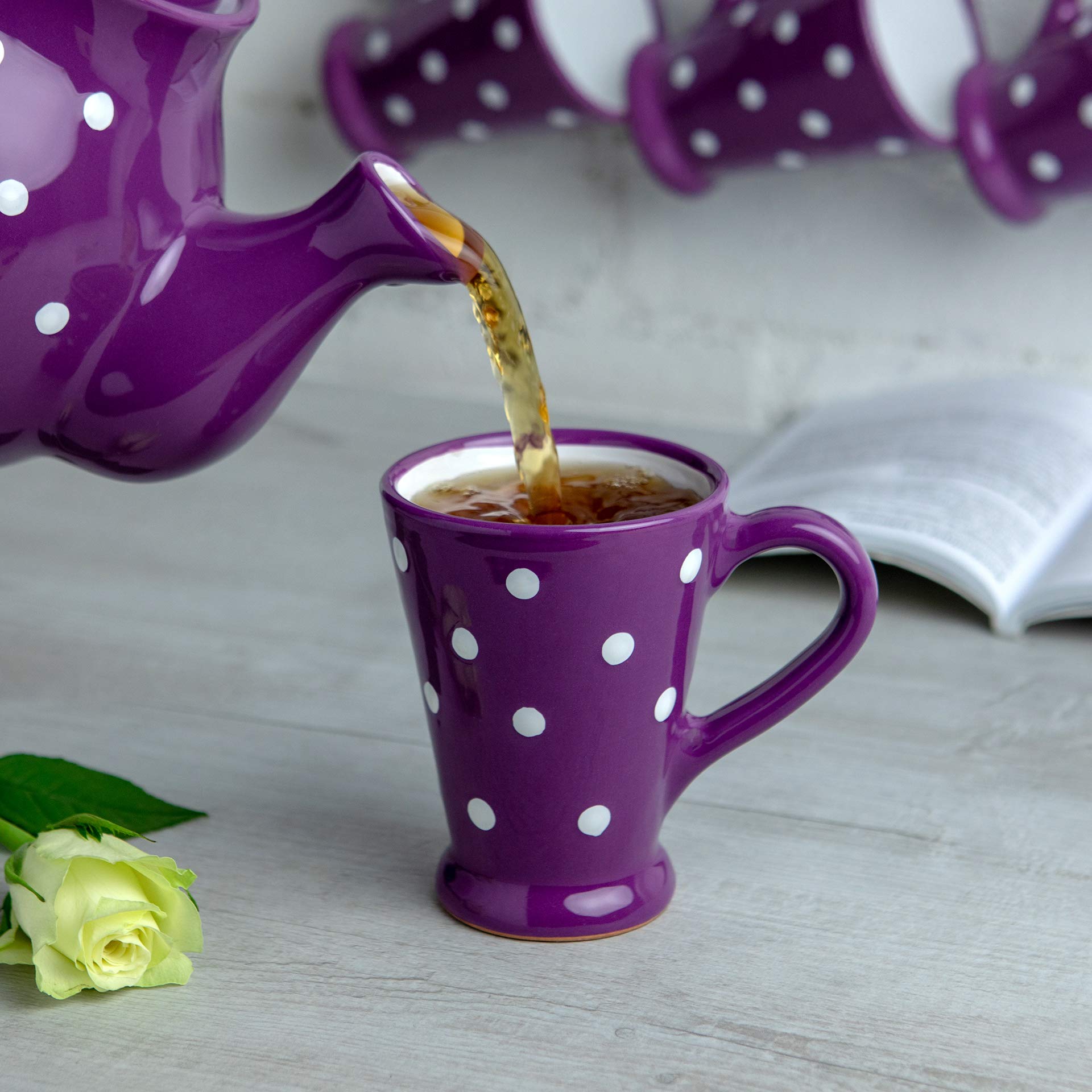 City to Cottage Groenblauw Wit | Polka Dot Stippen | Designer Handgemaakt Handgeschilderd | Keramiek 60 ml | Set 4 Espresso Koffiekopjes | Cadeau