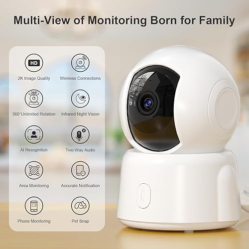 Miniatura 3 de Cámara para mascotas, cámara de seguridad para interiores 2K con aplicación de teléfono, cámara de monitor de bebé con detección de movimiento de