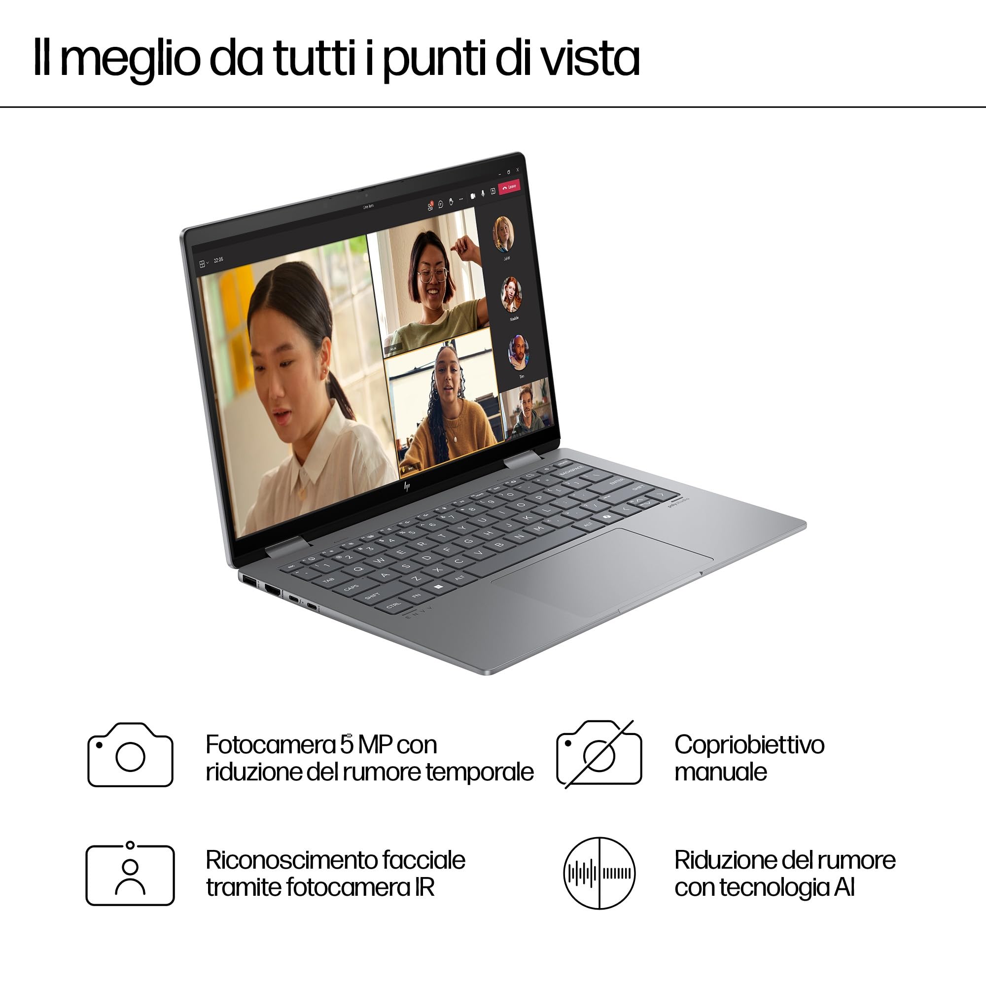 HP Envy X360 14-fc0002sl, Intel Core Ultra 7-155H, Intel Evo Edition, AI, RAM 32GB, SSD 1TB, Display Touch 14” OLED 3K 400 Nits VRR 120Hz, Poly Studio Cam TNR, Windows 11, Blu