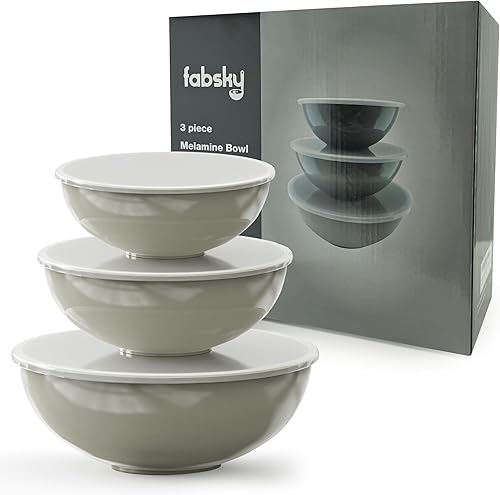 Fabsky Tazones de melamina  Tazones de mezcla duraderos con tapas  3 tazones para mezclar de cocina en diferentes tamaños  Cuencos anidables para