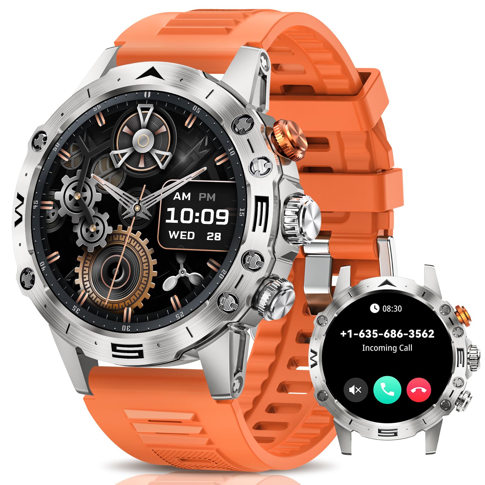 DEKELIFE Smartwatch Uomo Chiamate Blurtooth, 1.53" IPS Always-On Display Orologio Smart Watch, 124 Modalità Sportive, Corsi di Fitness, 350 mAh IP68 Sonno/Cardiofrequenzimetro SpO2 Android iOS Argento
