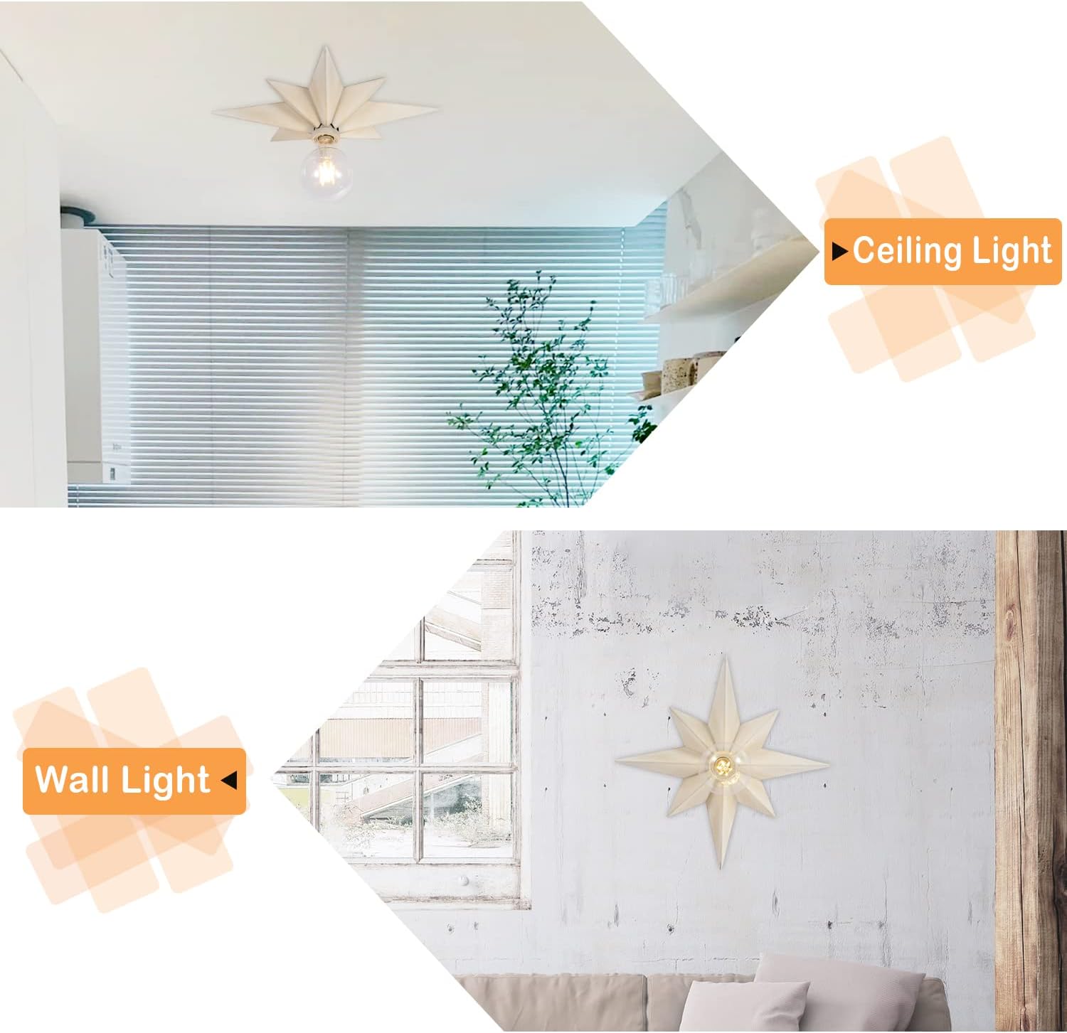 Airposta 16 inch Flush Mount Ceiling Light, Modern Farmhouse White Star Ceiling Light, Vintage Star Light Fixtures Ceiling for Hallway, Entryway, Study Room, Bedside, Stair, Foyer, Kitchen, Bathroom