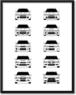 CUSTOMIZABLE COLOR: Mitsubishi Lancer Evolution Generations Inspired Poster Print Wall Art Handmade Decor of the History and Evolution of the Mitsubishi Evo (Evo I to Evo X) (Unframed)