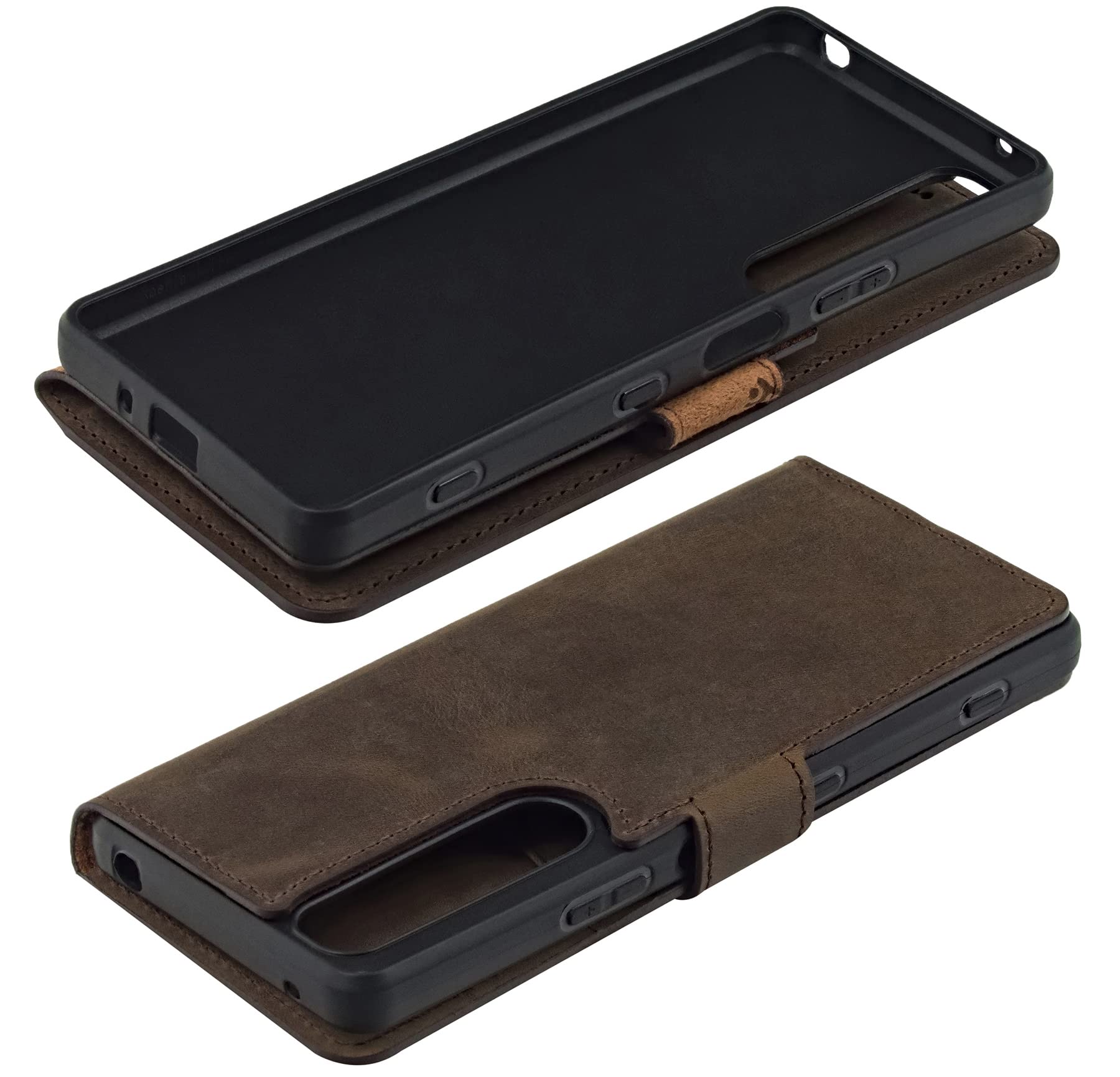 Custodia A Libro In Vera Pelle Suncase Per LG Velvet 5G, Con 3 Tasche Per Carte, Chiusura Magnetica E Funzione Leggio