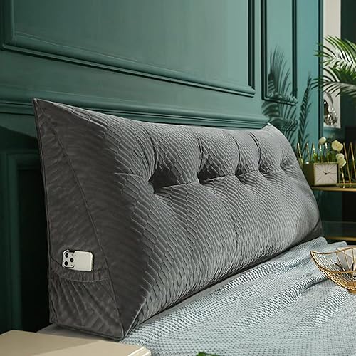 Miniatura 2 de Almohada triangular para cabecero, cojín triangular de color sólido, almohada grande de cuña para sofá cama, respaldo de dormitorio con funda de