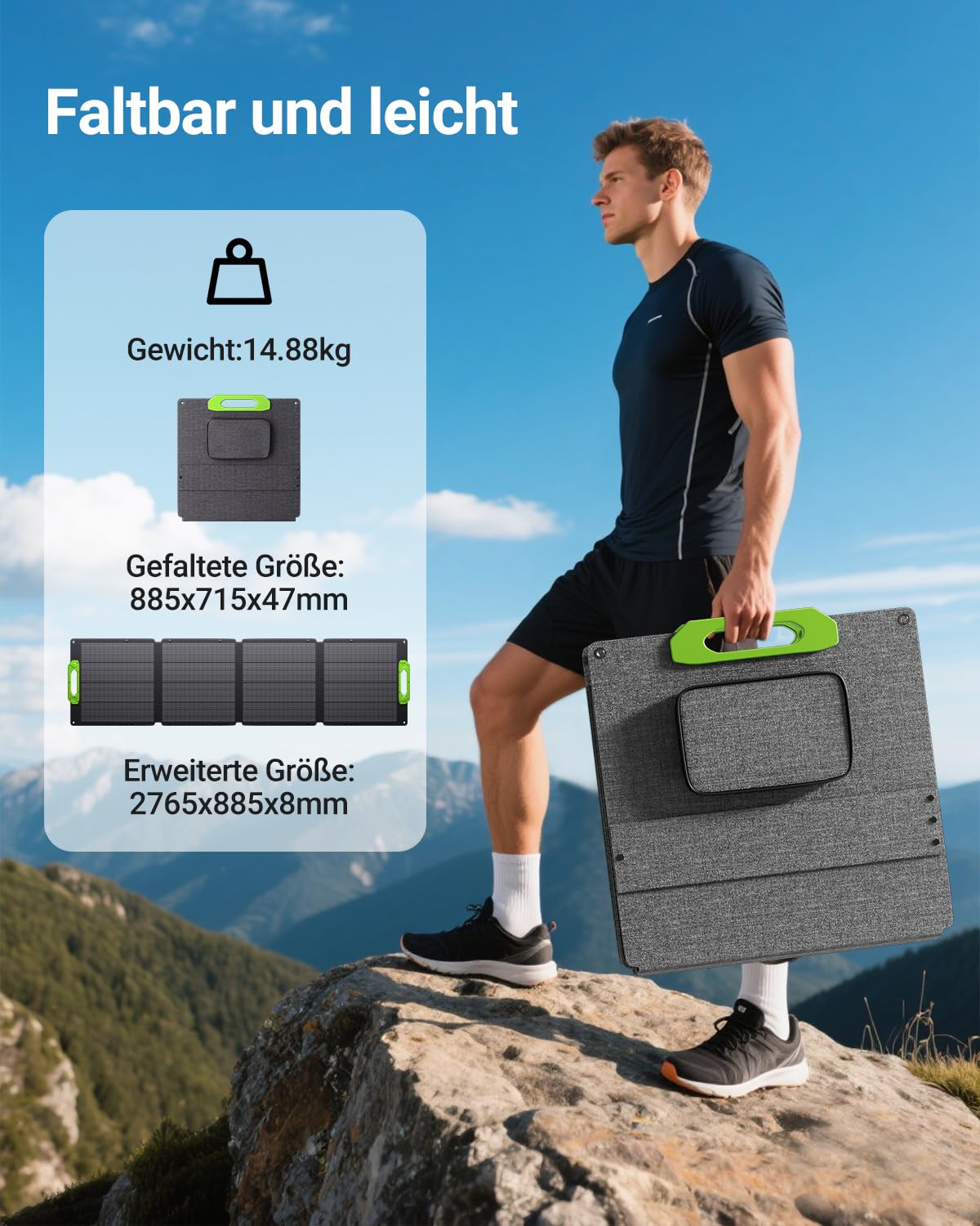 400W Solarpanel Faltbar mit 4-in-1 Kabel (Anderson/XT60/DC5521/DC5525), IP67 Wasserdicht, Verstellbarer Neigungswinkel, Solarpanel Camping für Tragbare Powerstation, Outdoor Garten Wohnwagen