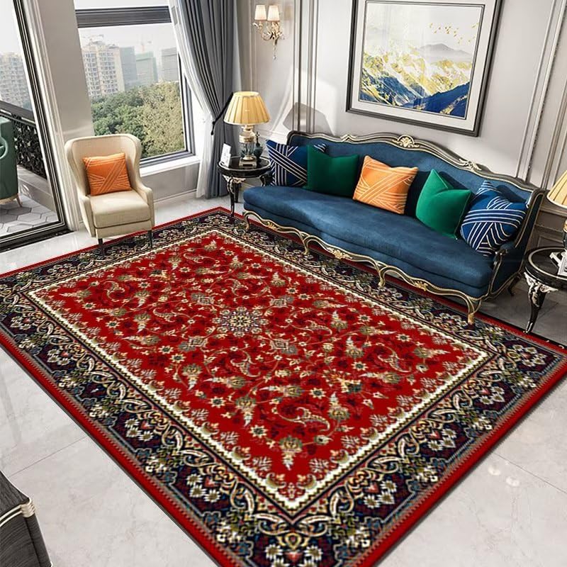 Tapis rouge plantes au design floral élégant pour intérieur
