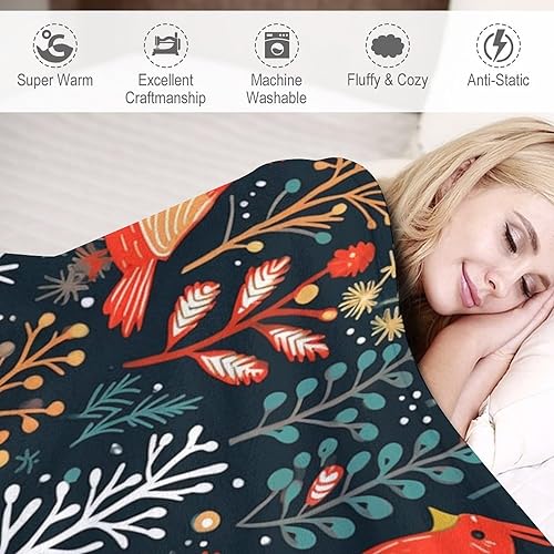 Miniatura 4 de Manta roja de felpa de pájaros de Navidad, manta de vellón de feliz año nuevo, suave y acogedora manta de microfibra para sofá, cama para adultos y