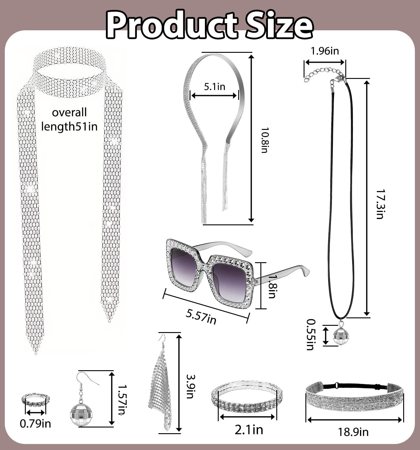9 Pcs 70s Women Disco Accessories Disco Costume with Sequin Scarf Diamond Headband Bracelet Glasses Necklace Earrings - Image 7