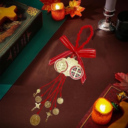 Miniatura 5 de Escapularios Catolicos, 2 dijes de protección de la bendición de la medalla de San Benito de oro, crucifijo de San Benito, medalla católica de San