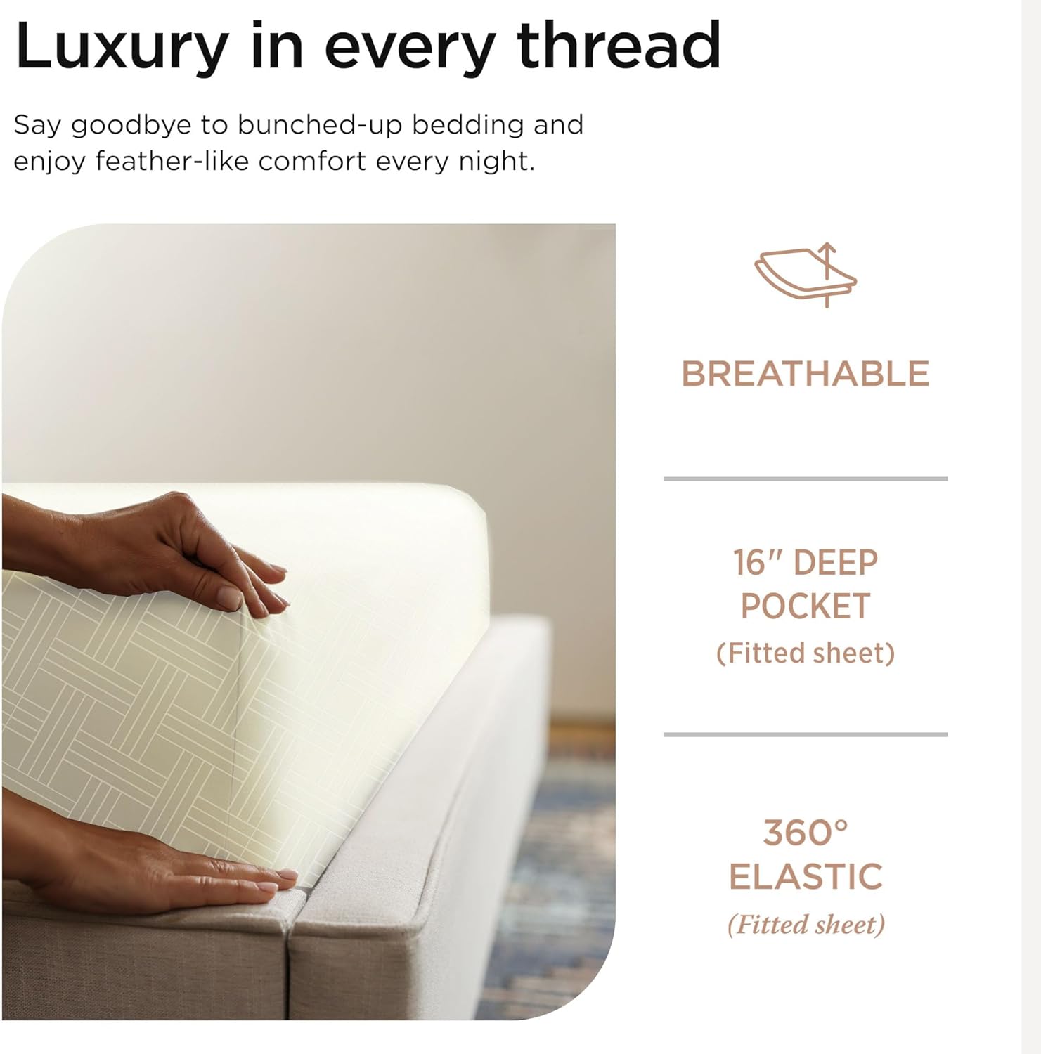 Threadmill Luxury 100% Cotton Queen Bed-Sheets - 800 Thread Count Jacquard Celine Ivory, Better Than Egyptian Cotton,4 Pc Striped Bed Set, Damask Sheets with Elasticized Deep Pocket - Image 3