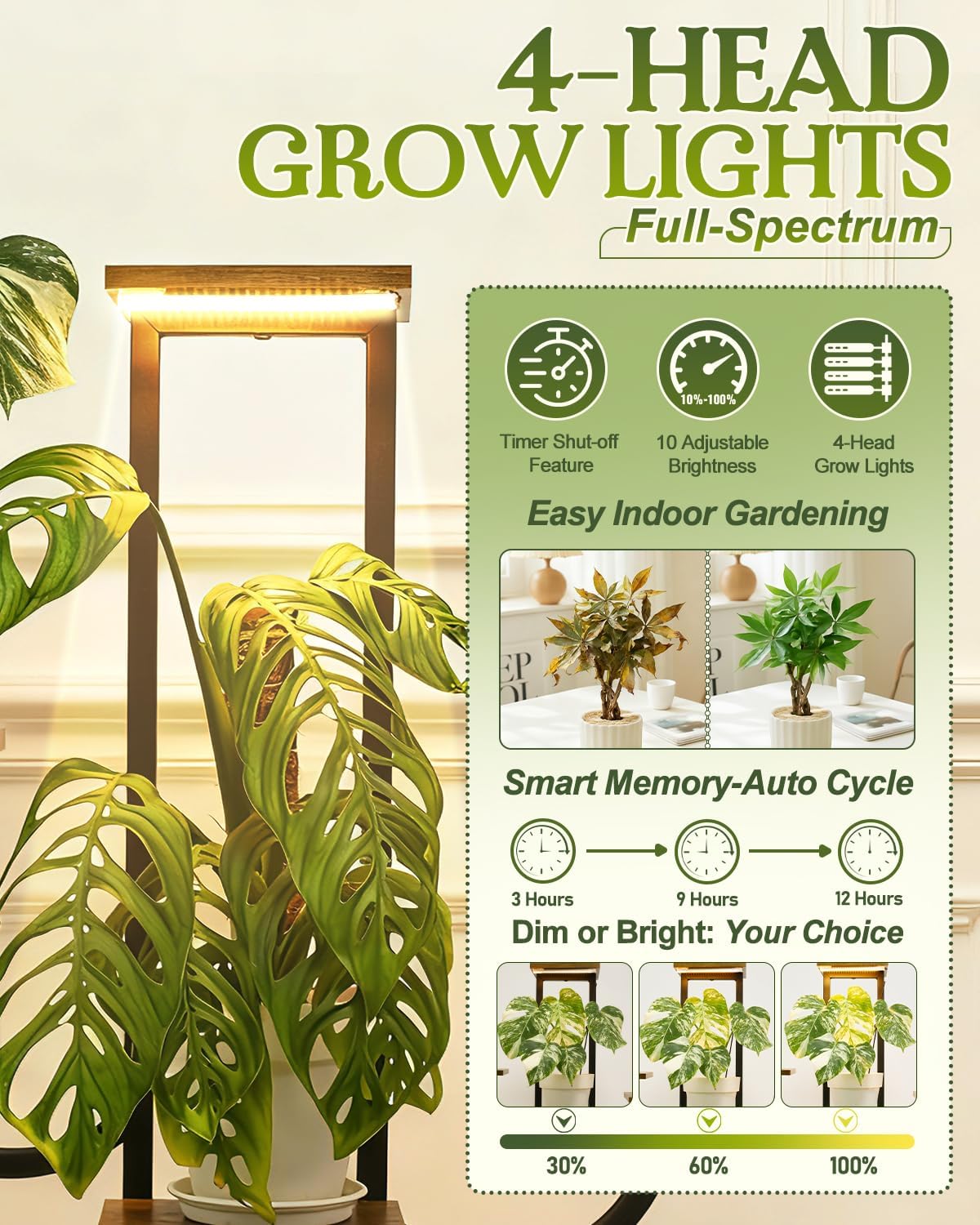 joyhalo Plant Stand Indoor with Grow Lights, 9 Tiered 65" Tall Indoor Plant Shelves for Multiple Plants, Lighted Corner Plants Stands with Adjustable Brightness & Timer for Home Decor