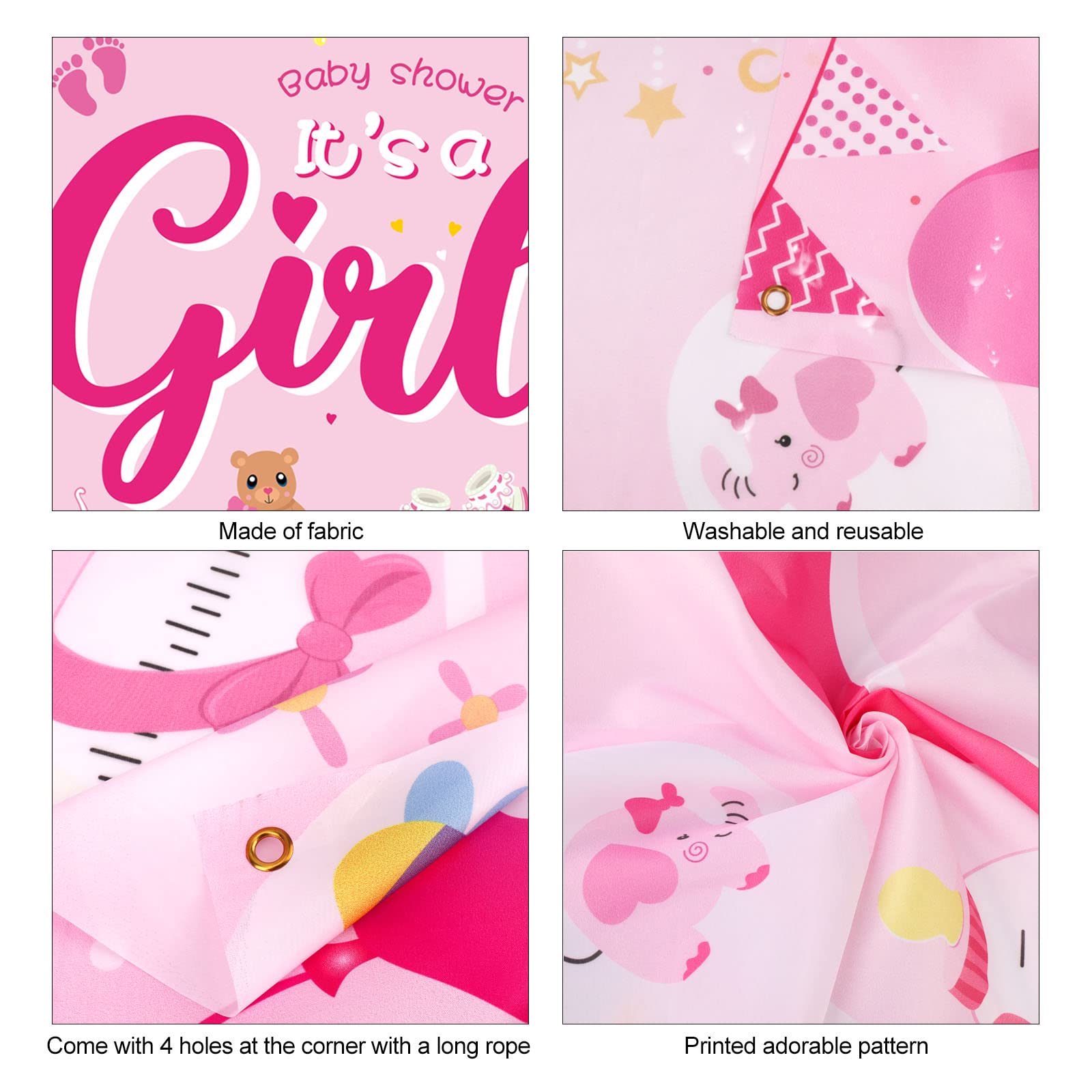 DPKOW It's A Girl Fabric Photo Backdrop Banner for Baby Shower Decoration