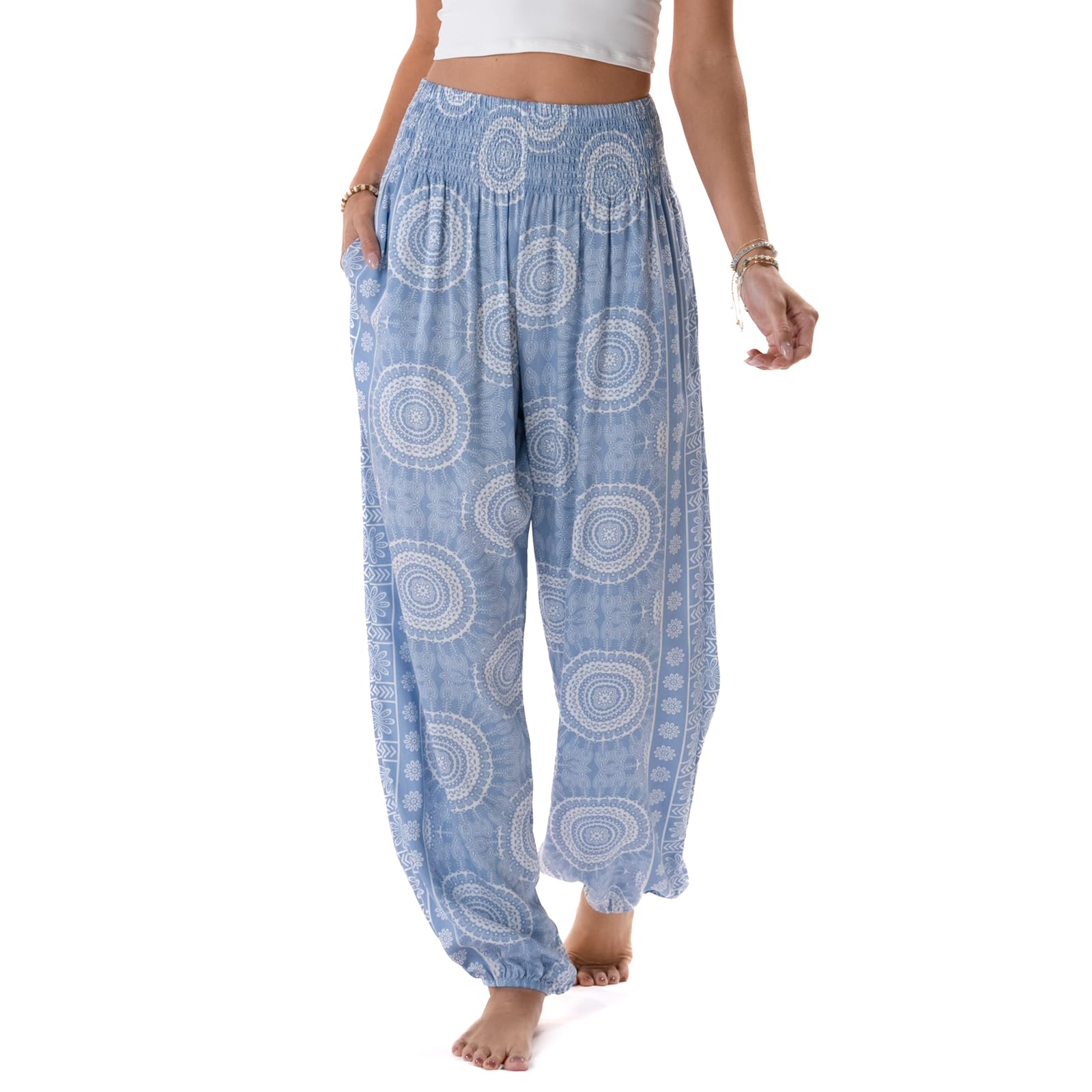 Lotus and Luna Women's Harem Pants Thai Pants for Beach &amp; Lounge High Waisted Flowy Boho Pants Genie Pants Yoga Pants