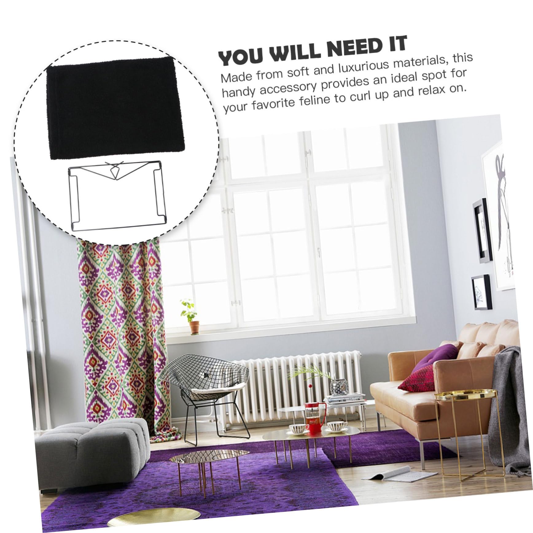 ERINGOGO Hamac pour Chat à Cadre en Fer, Lit Suspendu Noir pour Radiateur