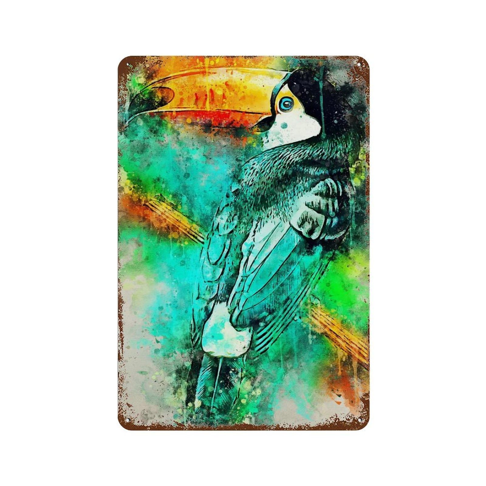 Toucan Birds Rust Effect Tin Sign 11.8"x7.9", Farmhouse Wall Decor for Living Room, Hallway And Home Decor