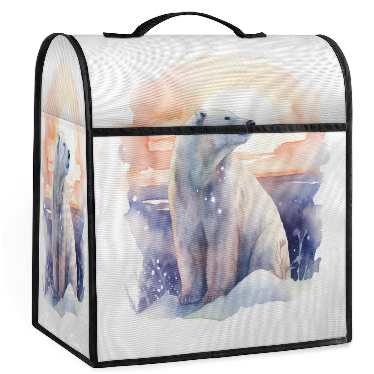 Coffee Maker Cover Watercolor Polar Bear Kitchen Appliance Covers Small Appliance Covers Blender Cover Juicer Cover Dust Covers for Kitchen Appliances with Top Handle and Pockets,Washable,C730