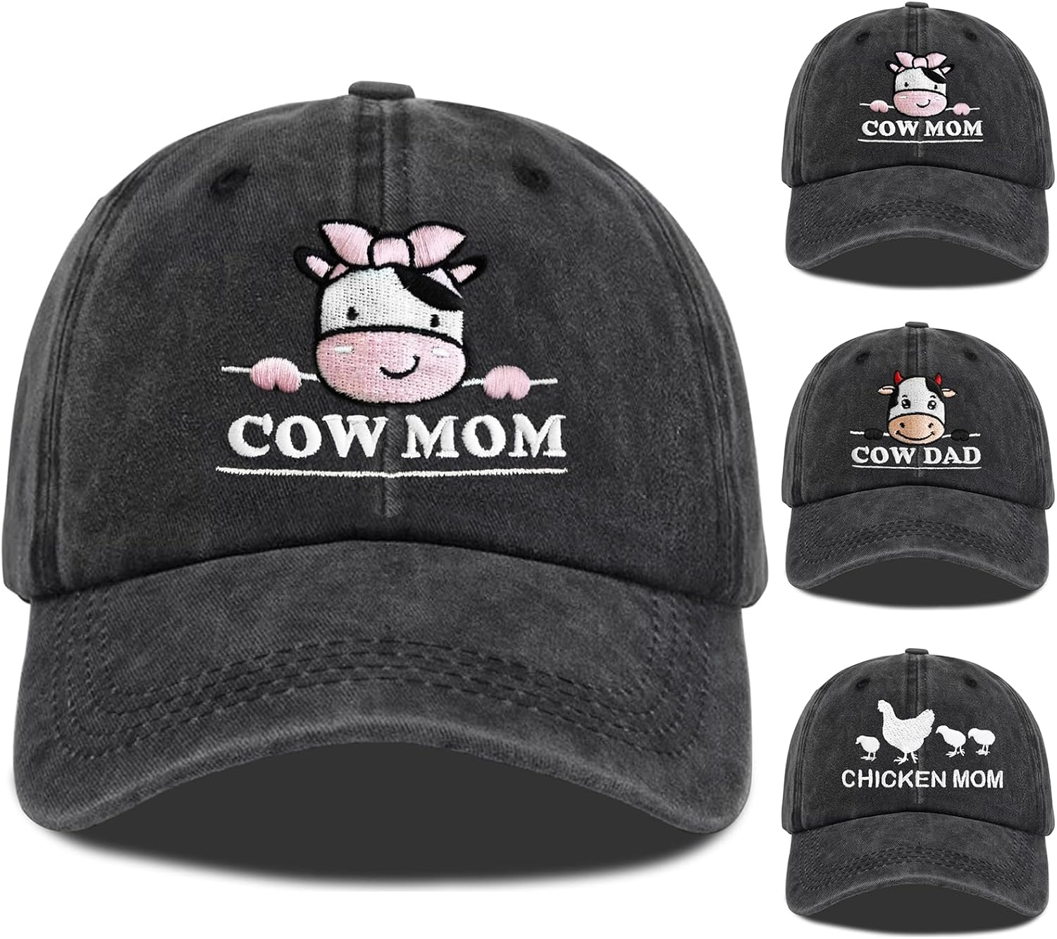 ZVUZVO Chicken Mom Hat, Chicken Cow Farms Gifts, Cow Mom/Dad Baseball Hat Adjustable Embroidered Farmer Baseball Cap
