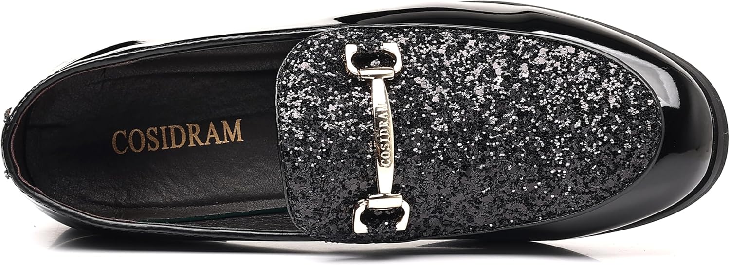 COSIDRAM Men's Glitter Dress Shoes Fashion Metallic Sequins Gold Buckle Luxury Patent Leather Loafers Wedding Party Prom - Image 5