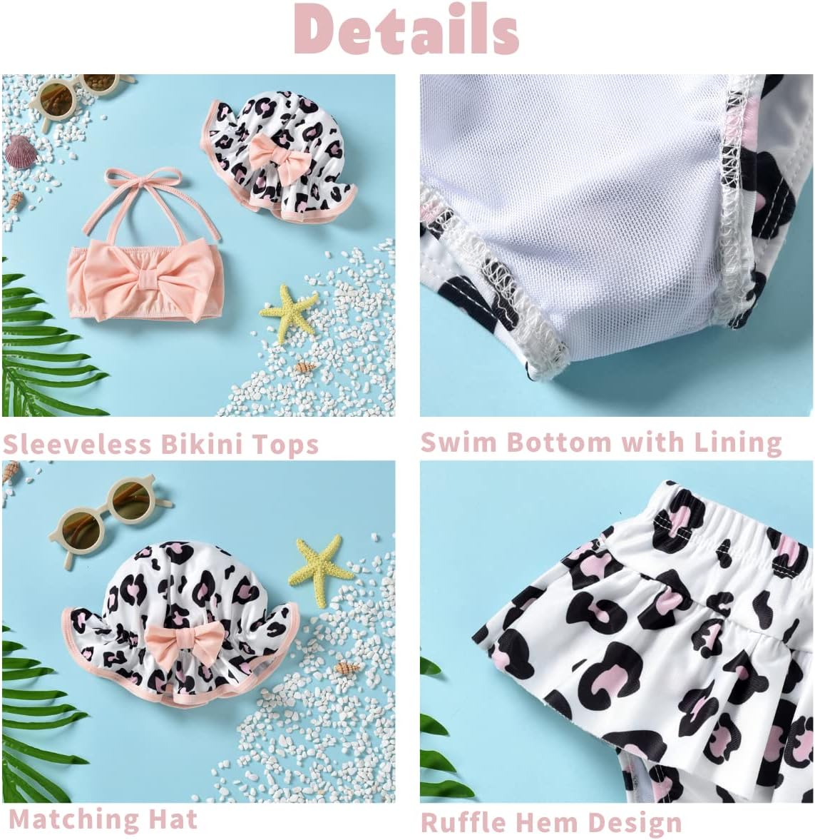 Aalizzwell Baby Girl 2-Piece Bikini Swimsuit with Hat - Image 3