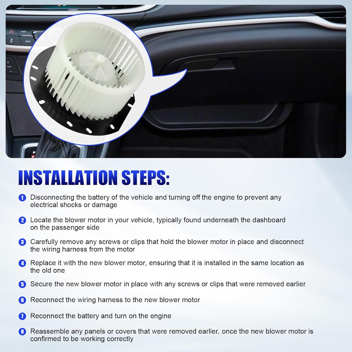 HVAC Heater Blower Motor with Fan Fits for 1997-2014 Ford E150 E250 E350 E450 E-150 E-250 E-350 E-450 Super Duty Econoline Van AC Blower Motor 700022