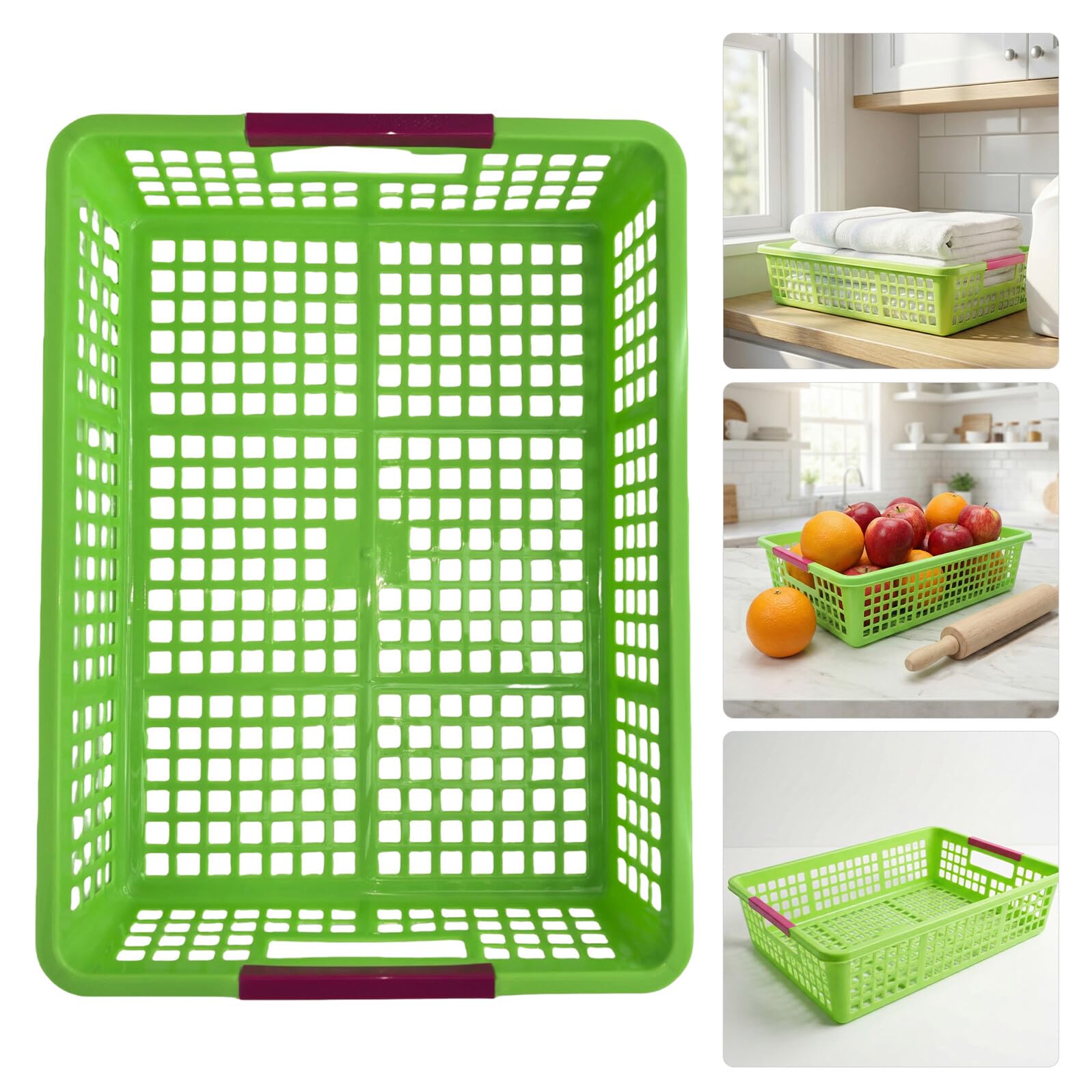 PRETYZOOM 5 Piezas Cesta con Bordes Suaves de Plástico Pp de Almacenamiento Rectangular Verde y Diseño Moderno para Organizar Documentos y Juguetes en Escuela o Armario