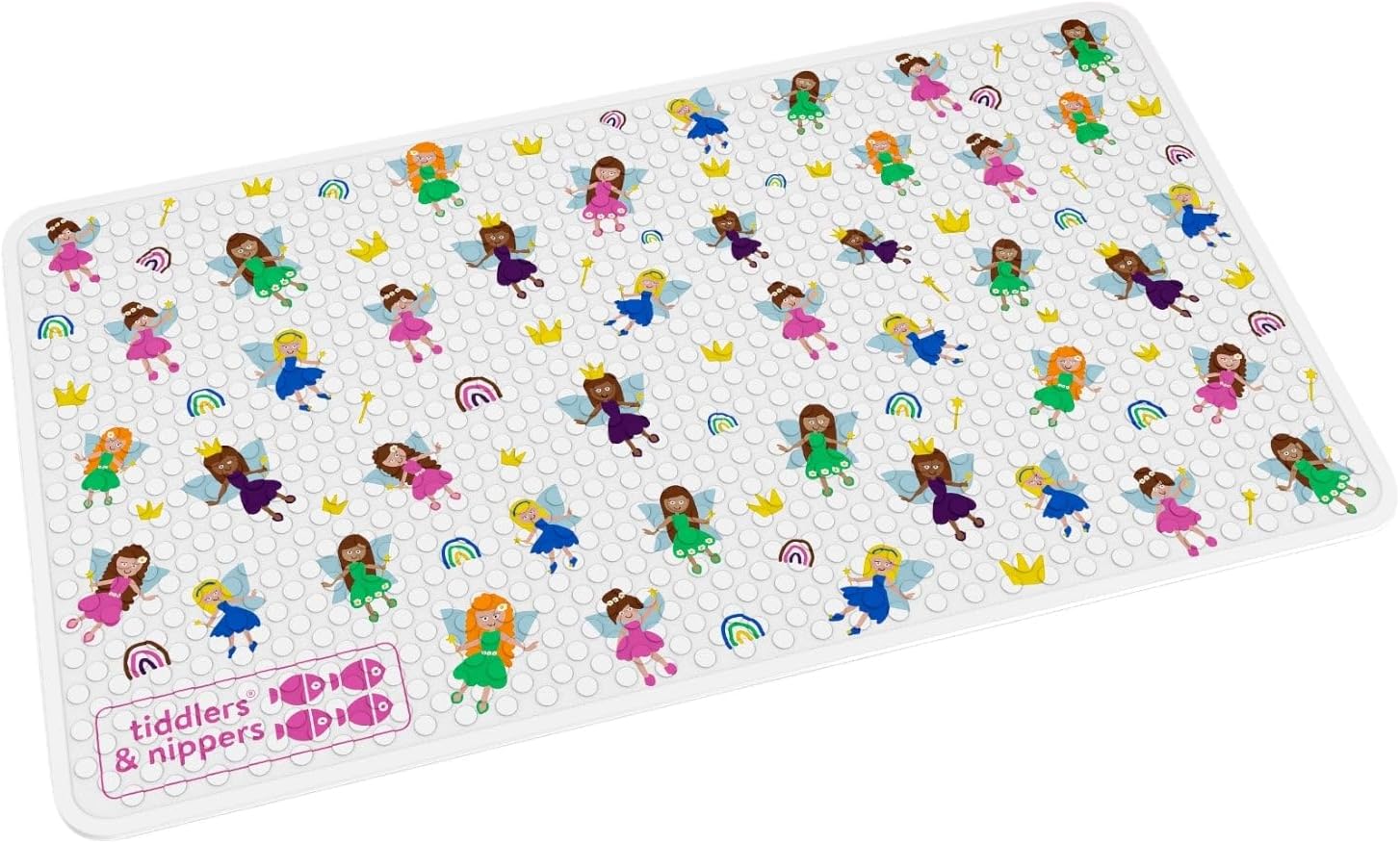 tiddlers & nippers Kids Anti Slip Bath Mat | Large 70cm x 40cm | Easy Clean, Anti-Mould & Mildew | Non Slip Surface & Suction Cups | Shower Mats for Baby, Children & Toddlers (Fabulous Fairies)