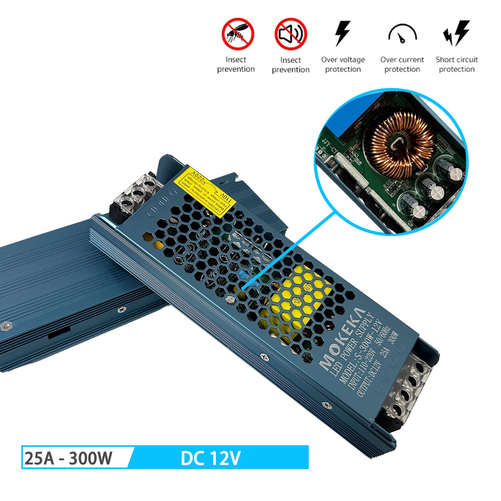 Alimentatore 24V 2.5A 60W MOKEKA - Trasformatore AC/DC Per LED, CCTV, Stampanti 3D - Ingresso 110V/220V - Foto 8