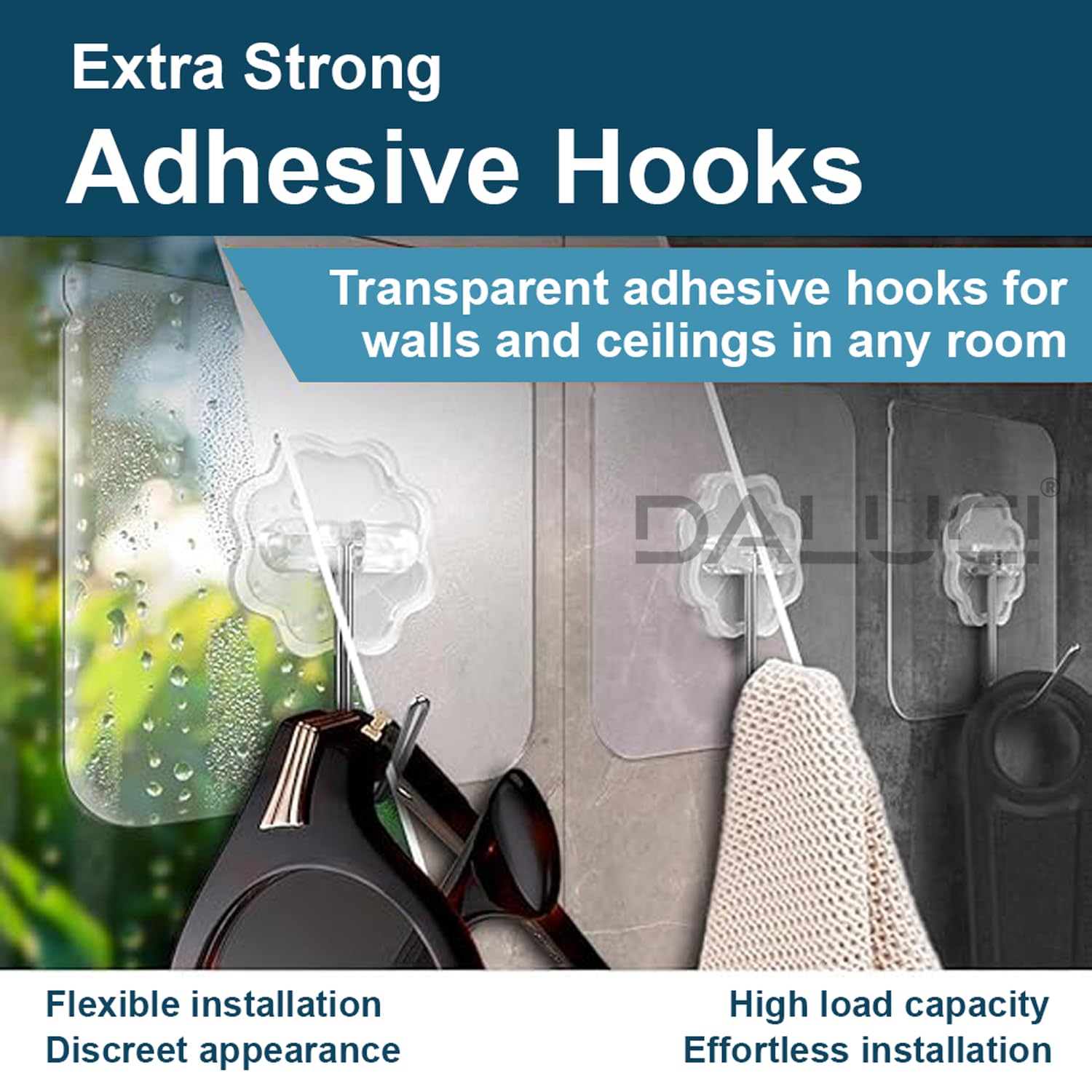 DALUCI Self Adhesive Hooks - Heavy Duty, No Drill -6 DALUCI Self Adhesive Hooks - Heavy Duty, No Drill -6