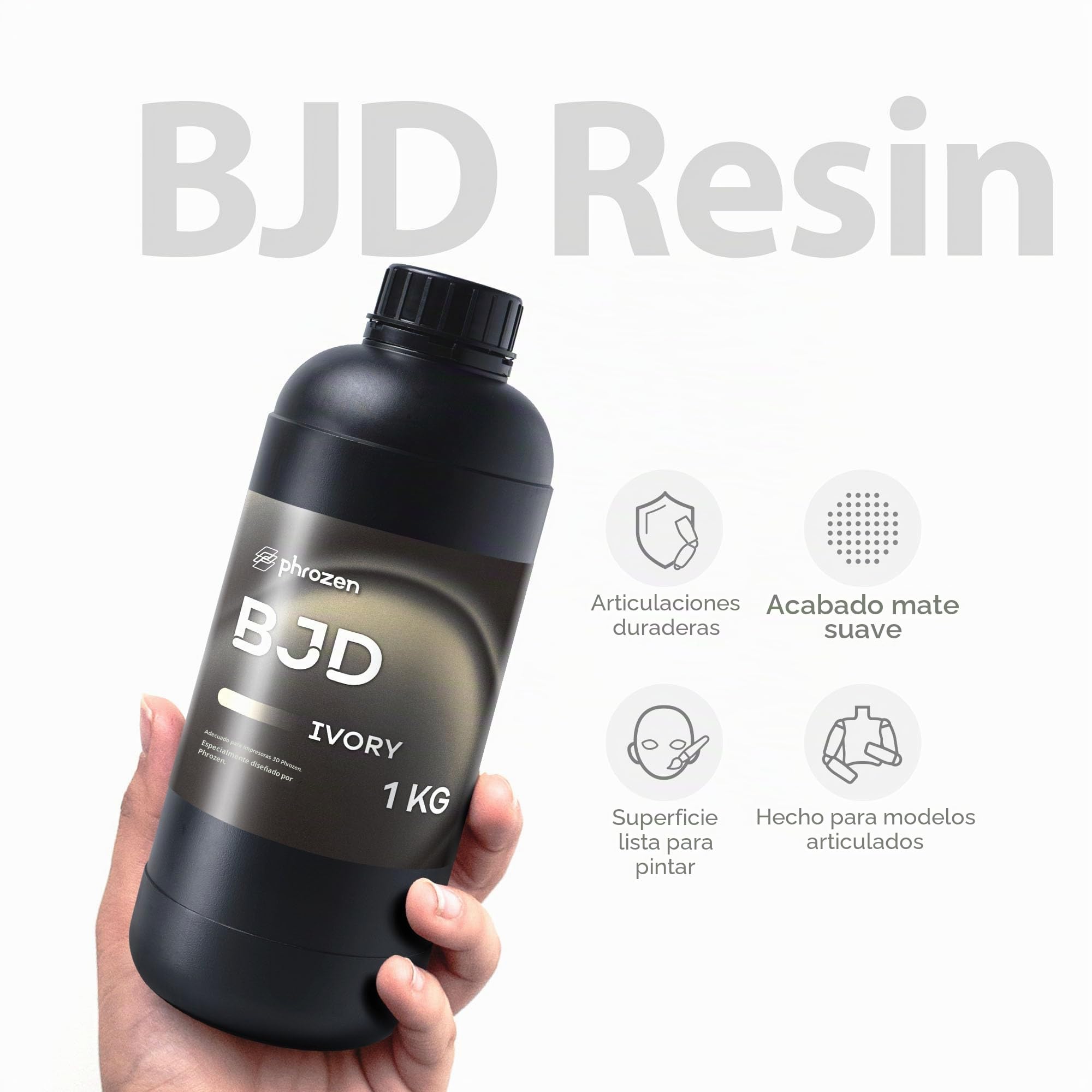Phrozen Resina BJD para Impresión 3D, Acabado Mate Liso y Resistente al Desgaste para Muñecas y Figuras Articuladas, Fotopolímero de Curado UV 405 nm para Impresoras LCD/DLP/MSLA, Marfil, 1 kg