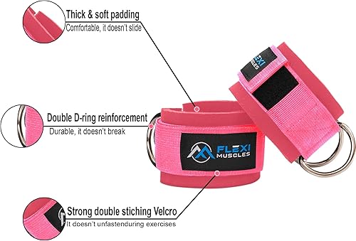 Miniatura 3 de Correas de tobillo Flexi MusCLES para máquinas de cable. Nuestras cómodas correas acolchadas ajustables para entrenamiento de tobillo con doble