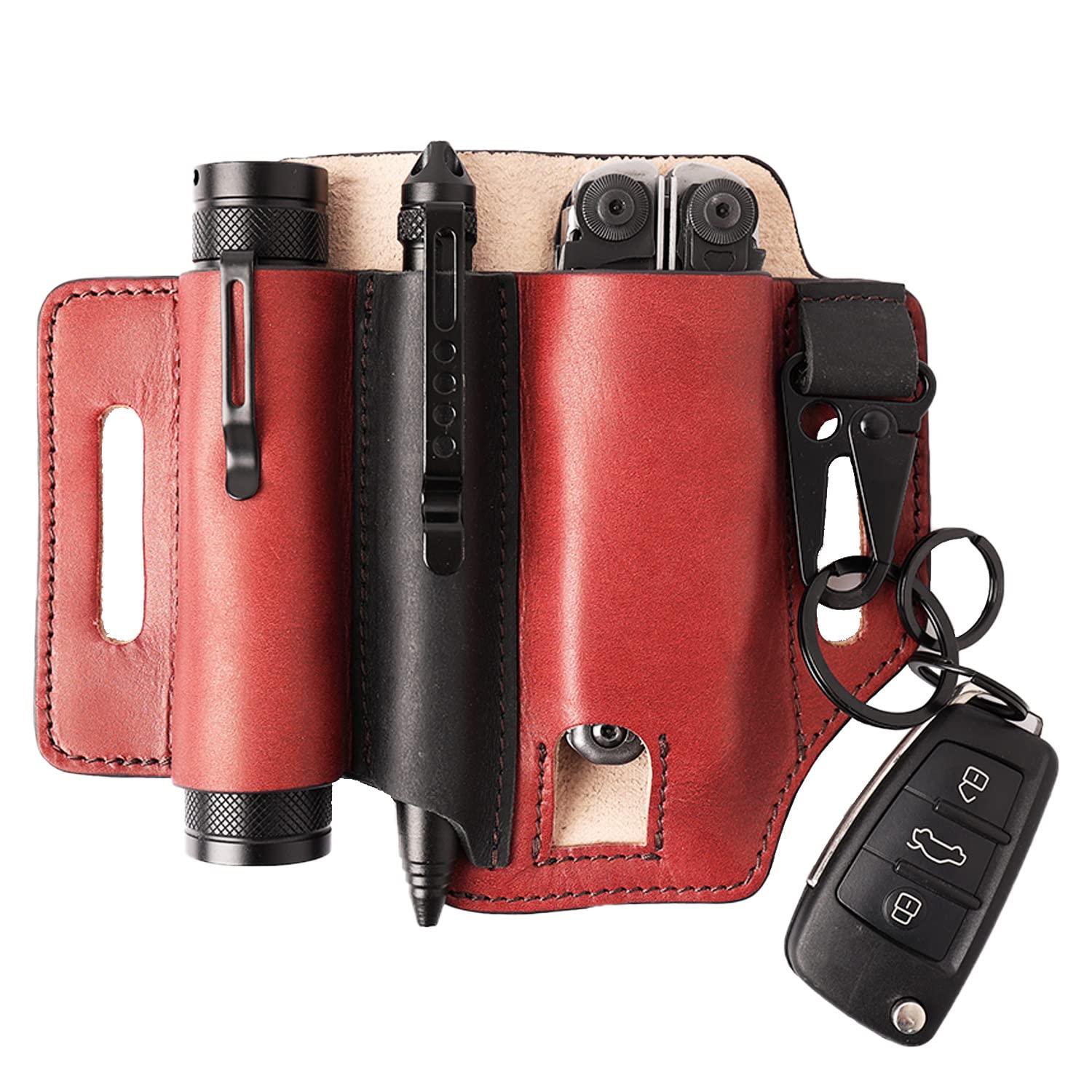 Gentlestache Leather Multitool Sheath for Belt, EDC Belt Organizer,  Multitool Pouch, EDC Holster with Elastic band Pen Holder, EDC Pocket  Organizer