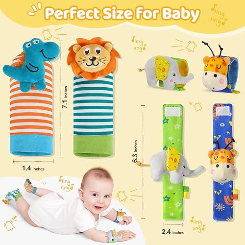 Miniatura 2 de URMYWO Regalos para bebés recién nacidos, sonajeros de muñeca para bebé, calcetines de sonajero, juego de buscador de pies, juguetes para 0 a 6 meses