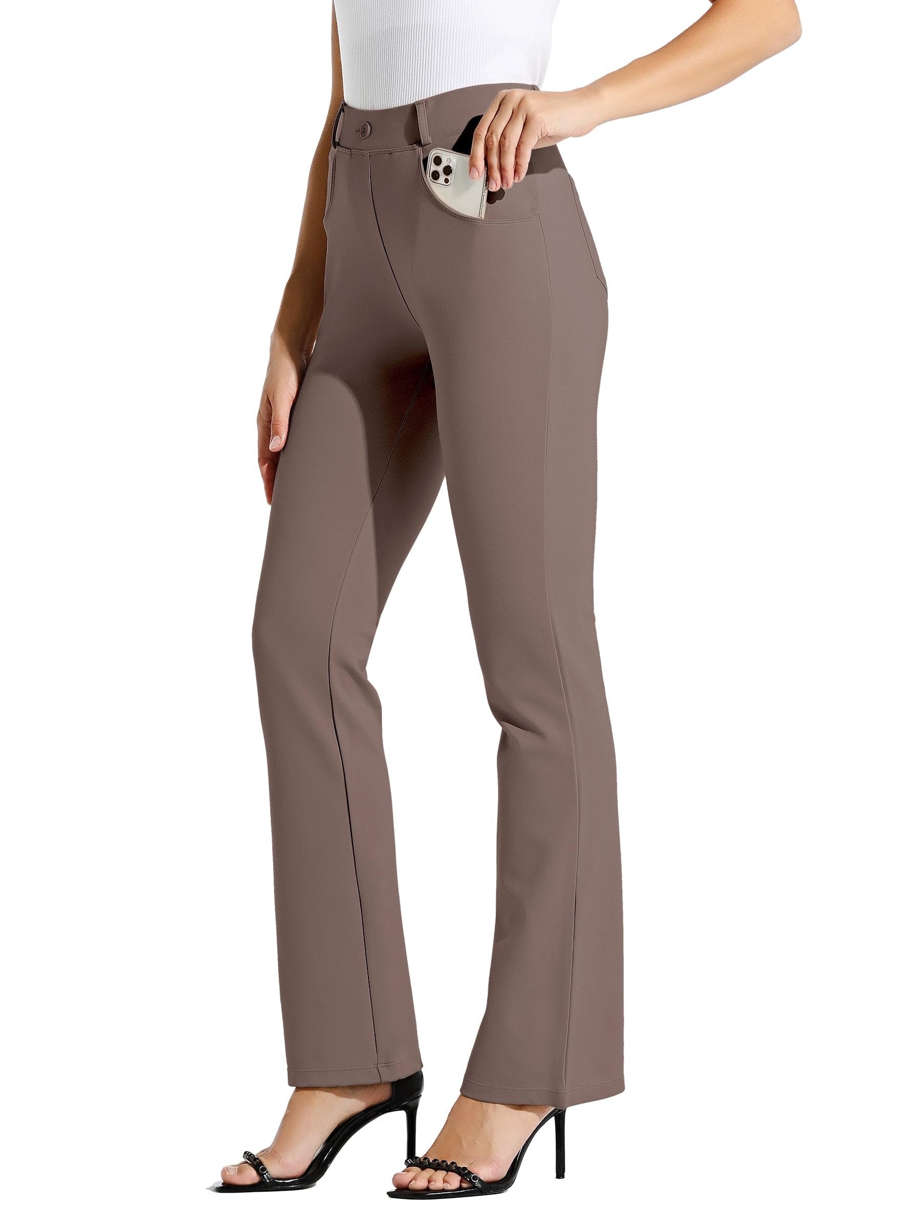 WILLIT 29" 31" 33" Damen Yoga Kleid Hose Bootcut Arbeitshose Stretch Büro Casual Gürtelschlaufen Hose 4 Taschen