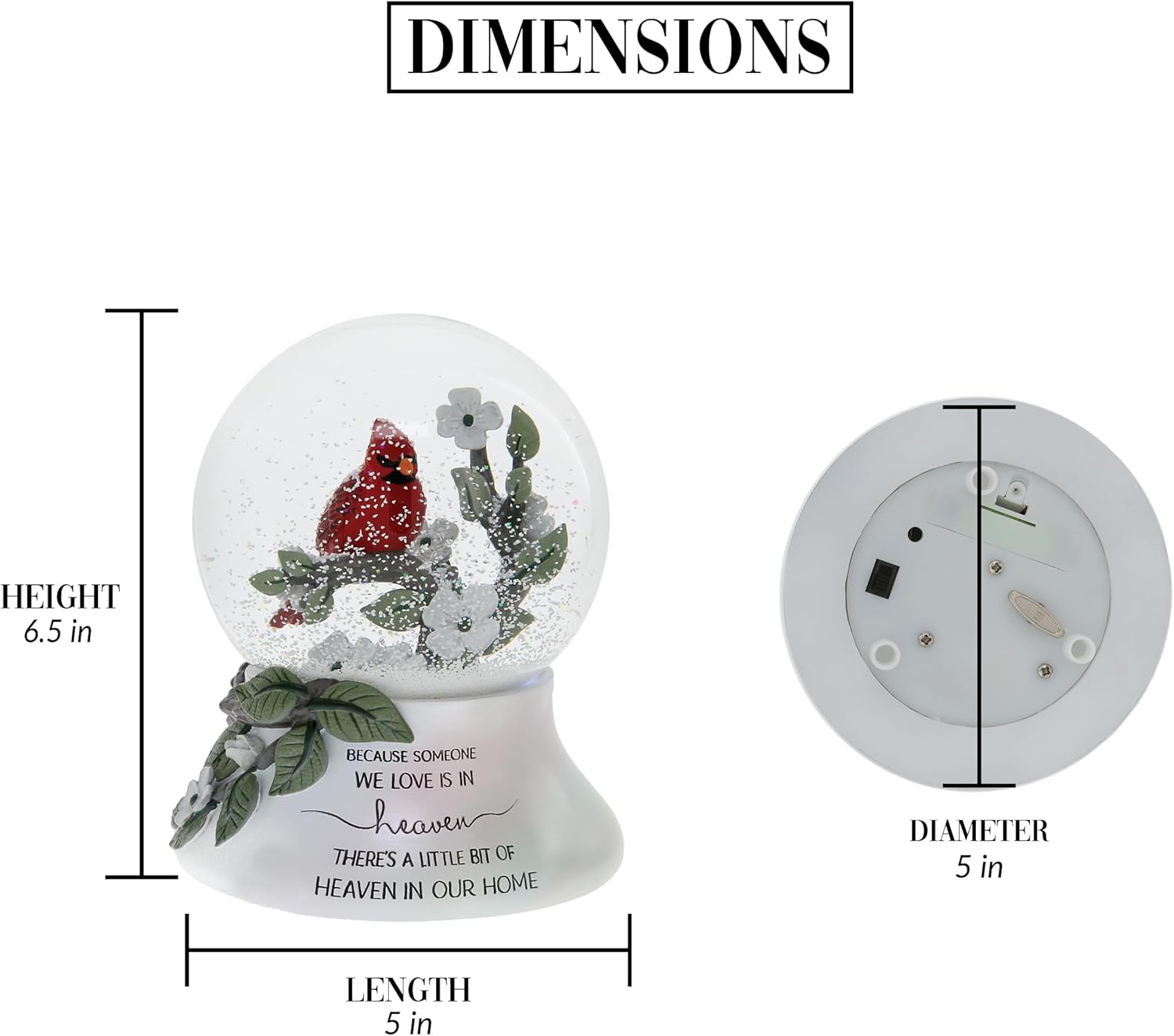 Pavilion Gift Company - Because Someone We Love is in Heaven There's A Little Bit of Heaven in Our Home - Cardinal LED Lit 120mm Musical Water Globe Memorial in Memory Bereavement Loss of Loved One